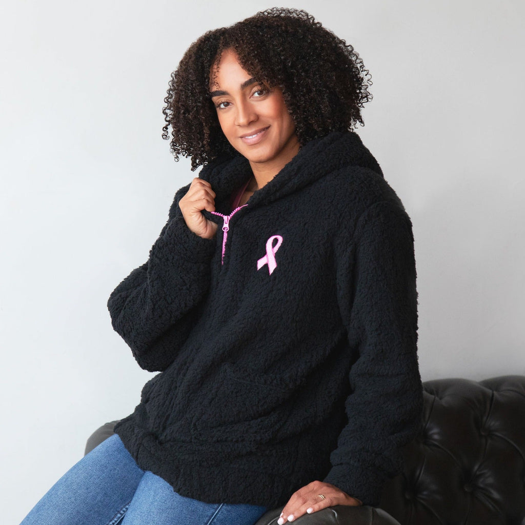 Chaqueta con capucha y cremallera de forro polar Sherpa rosa con lazo