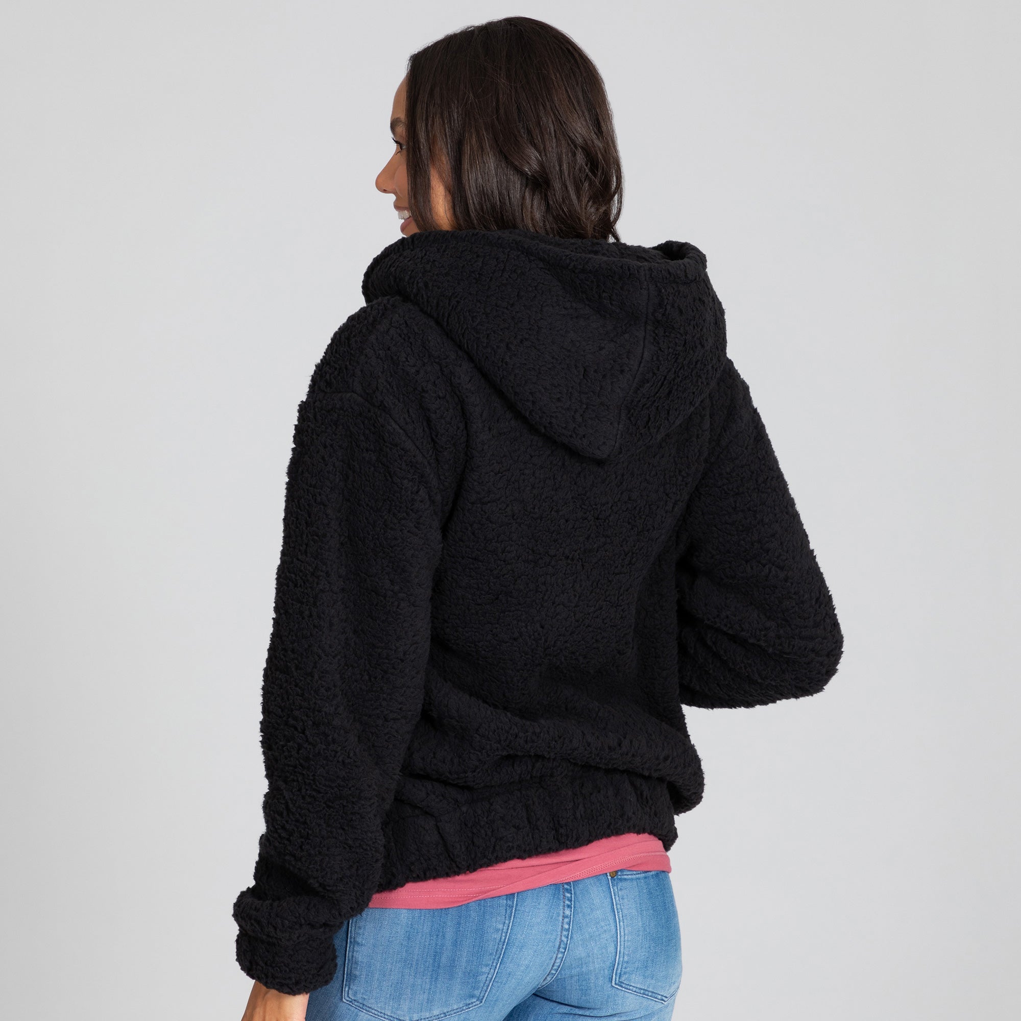 Chaqueta con capucha y cremallera de forro polar Sherpa rosa con lazo