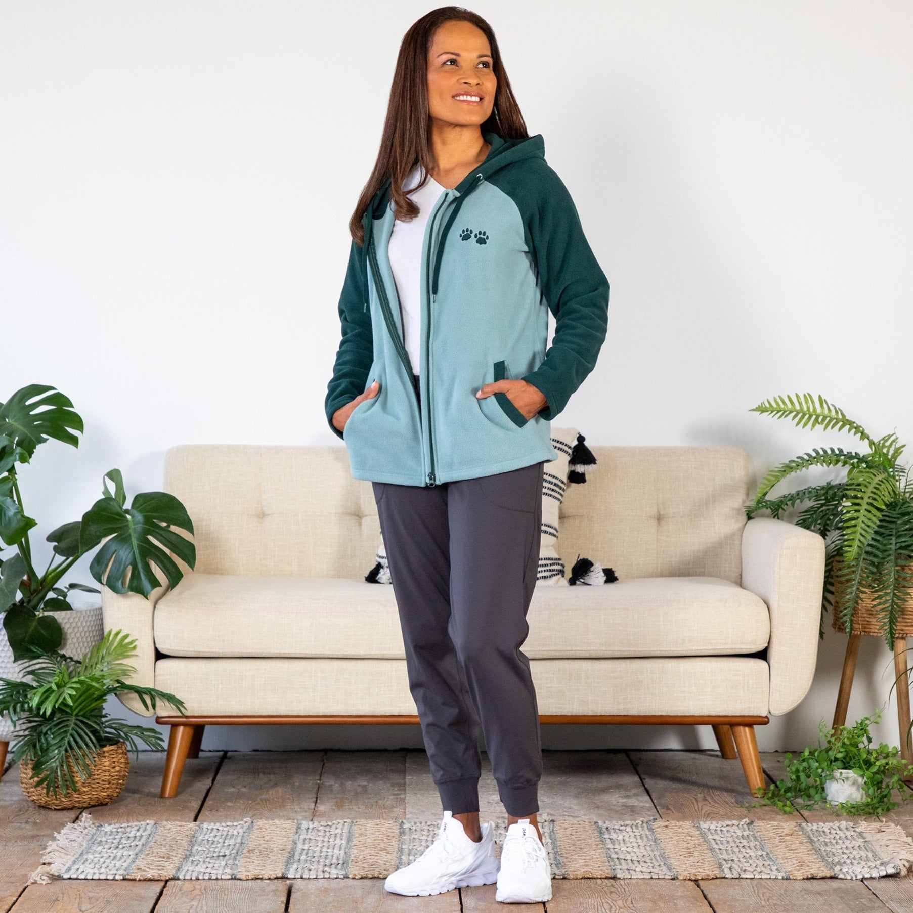 Chaqueta polar raglán con estampado de huella de pata