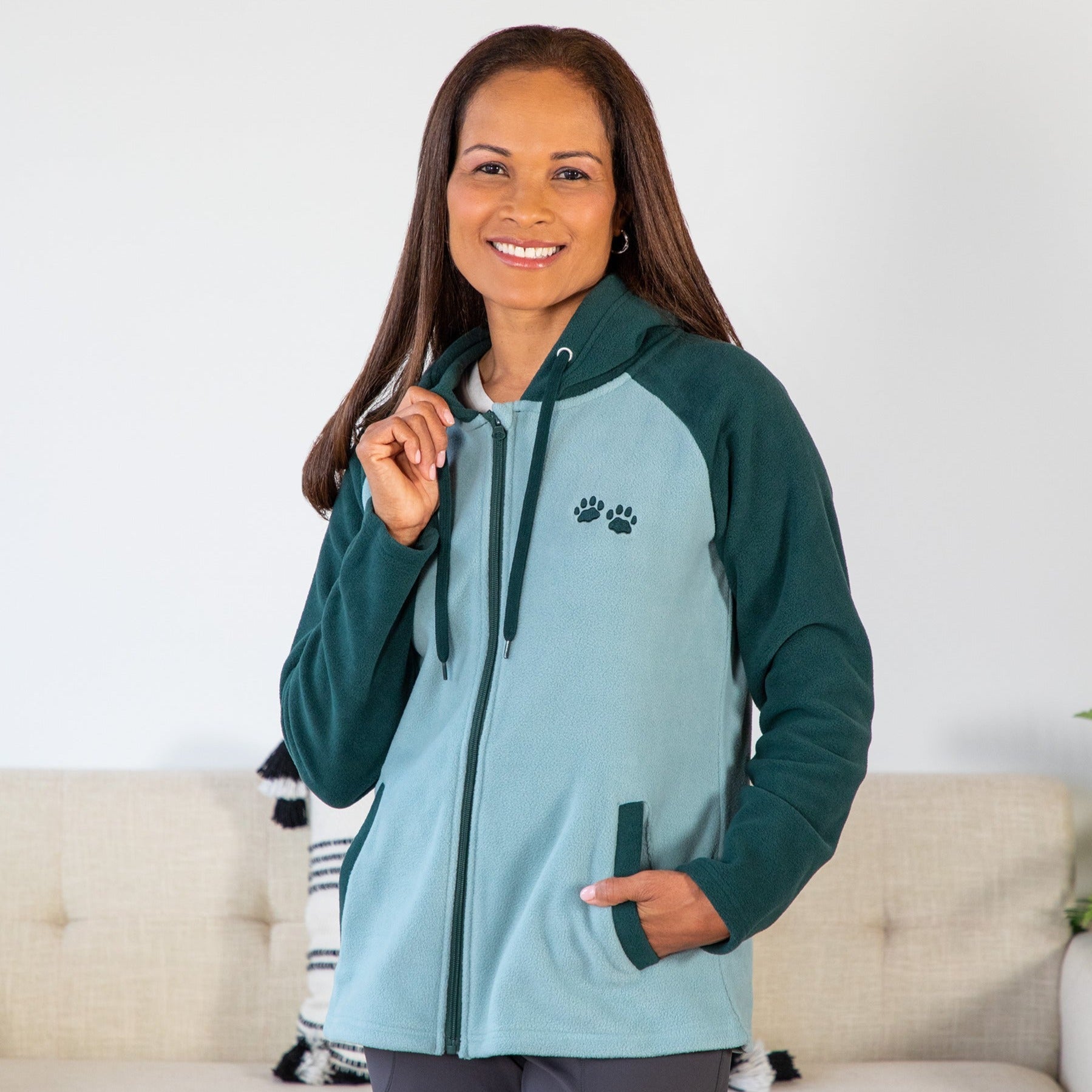 Chaqueta polar raglán con estampado de huella de pata