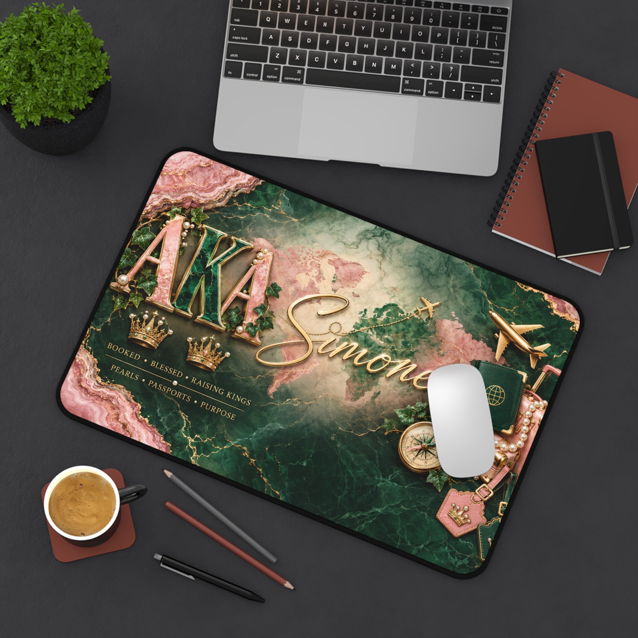 AKA Simone Marble Desk Mat — Personalized Travel & Elegance Mouse Pad