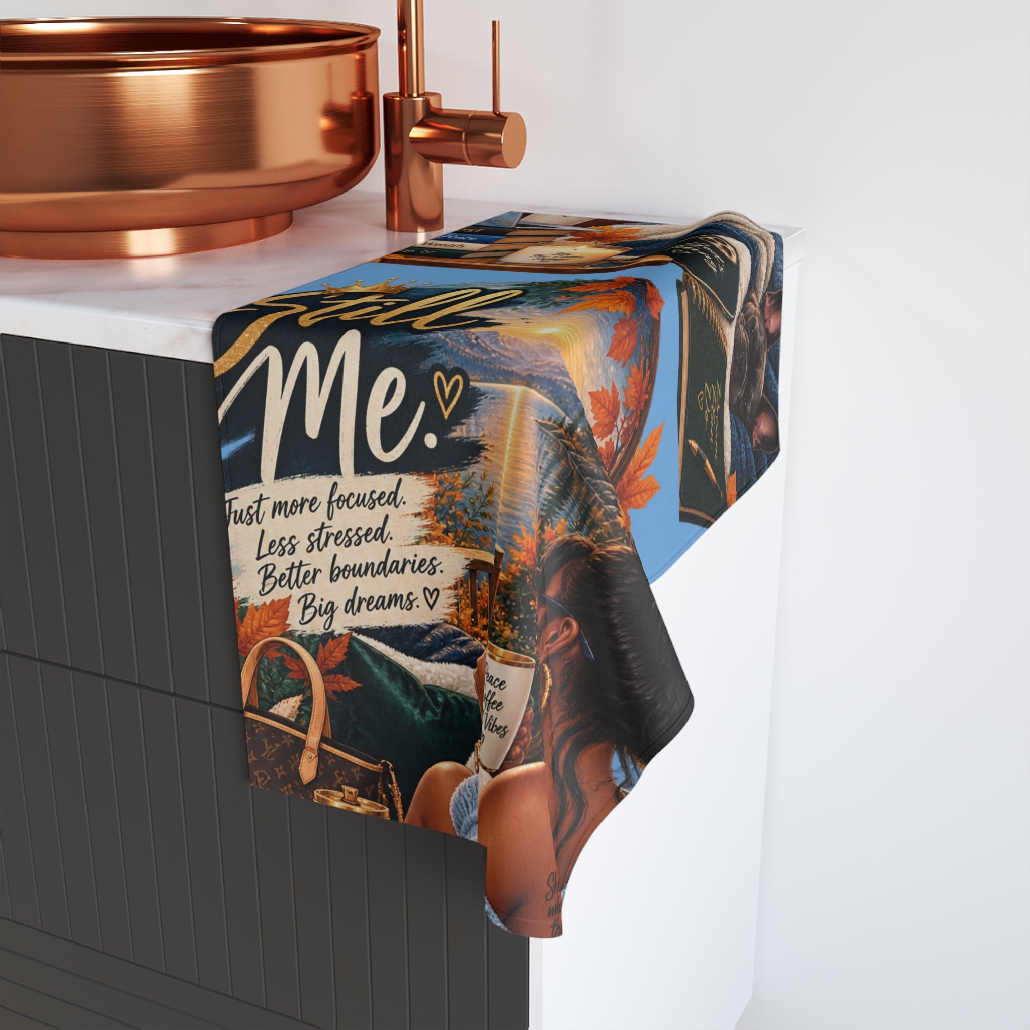 Still Me Hand Towel – Relaxation, Self-Care Scene with 'Still Me' Text