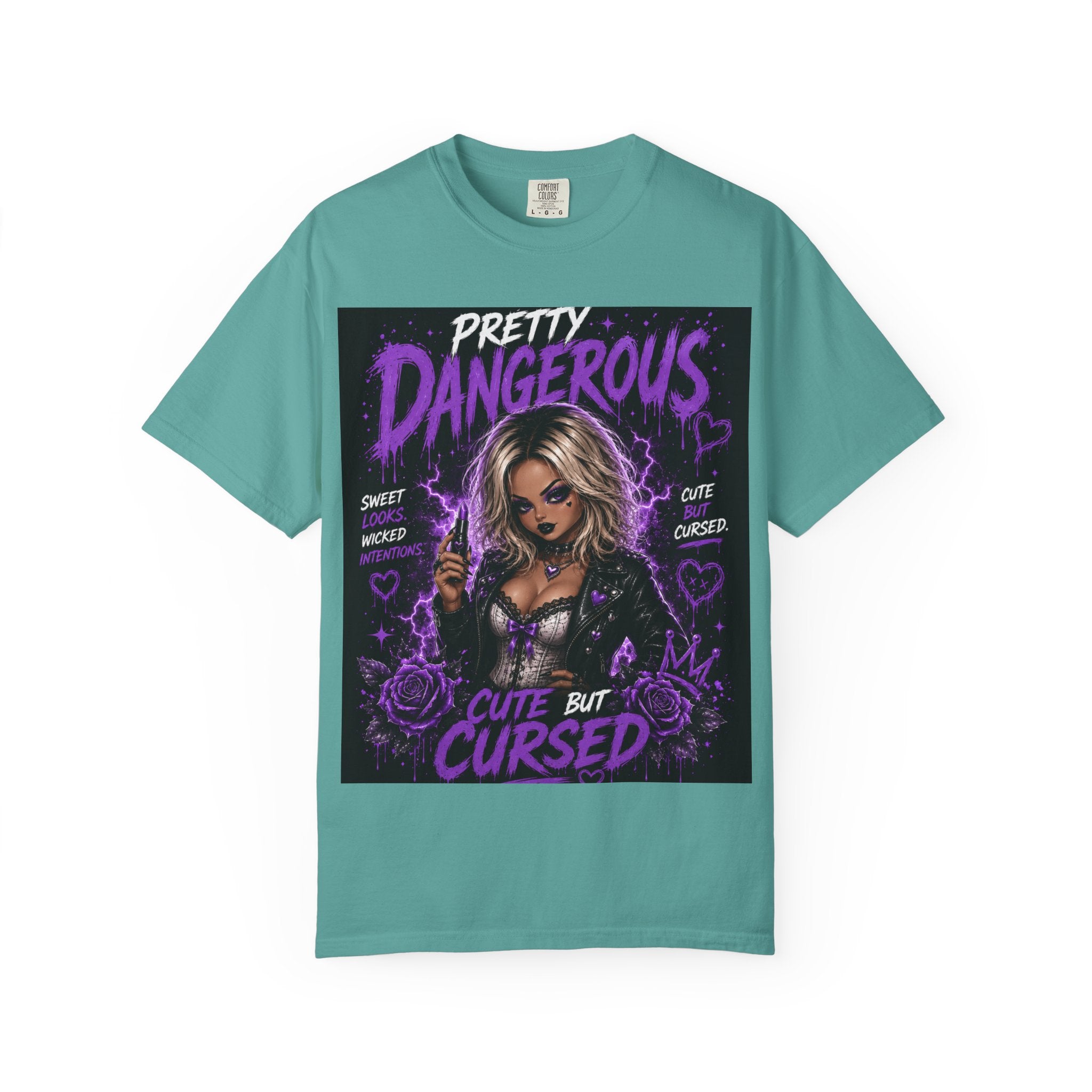 Pretty Dangerous "Cute But Cursed" T-Shirt — Gothic Purple Graphic Tee