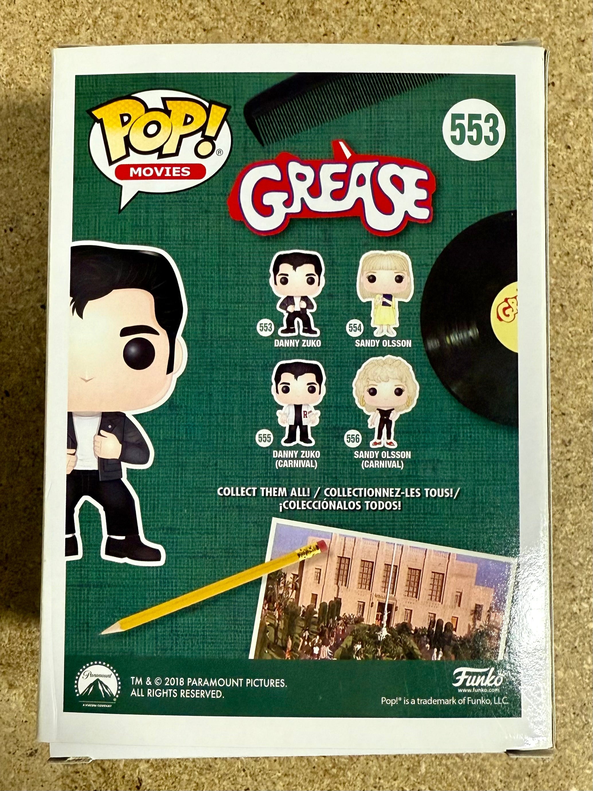 Funko Pop! de John Travolta (Danny Zuko de Grease) #553 autografiado y con certificado JSA