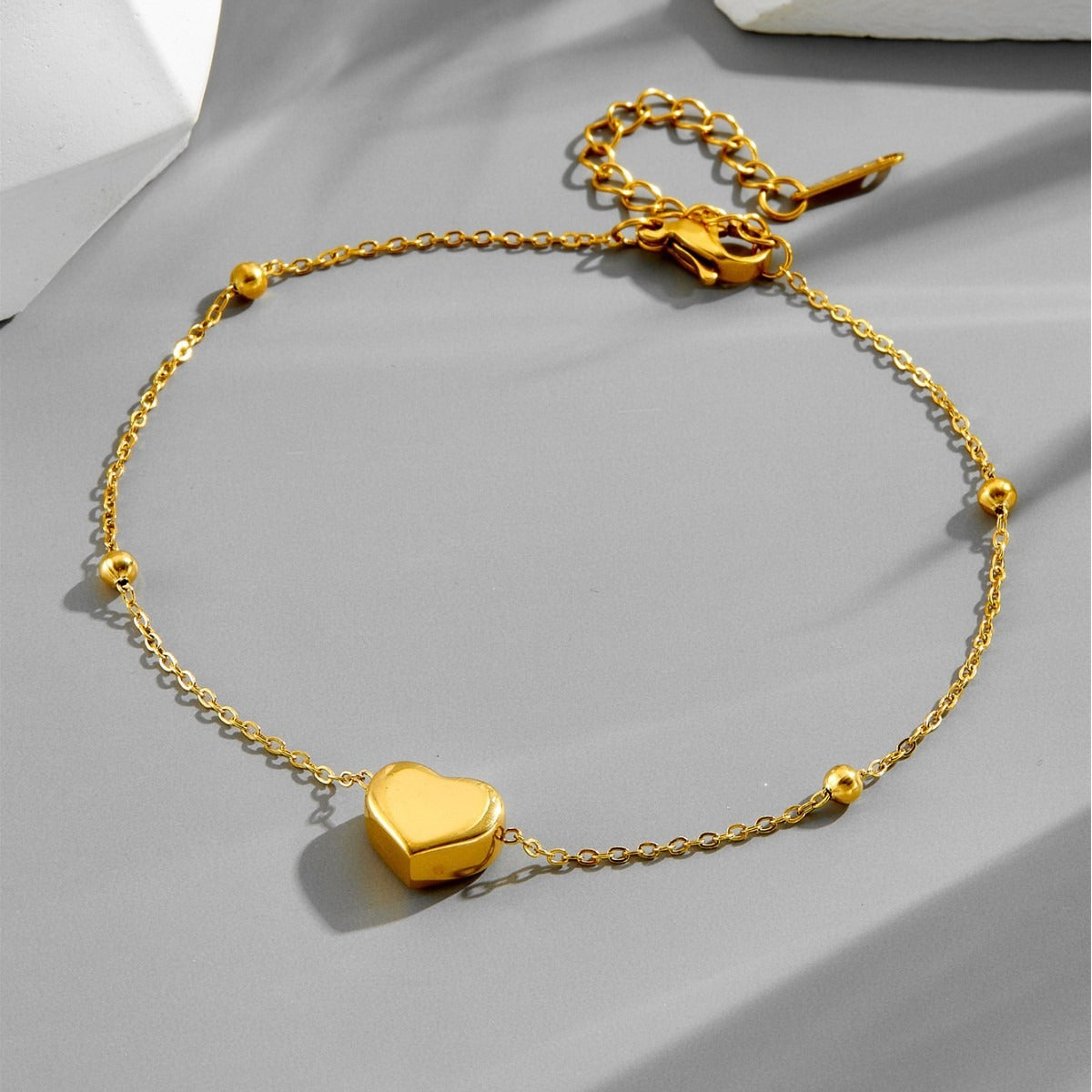 3D Heart 18k Gold Titanium Steel Anklet