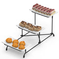 3-Tier Plastic Serving Tray Dessert Server Display Serving Stand Dinnerware with 3 Rectangular Plastic Serving Platters Metal Stand for Entertaining F