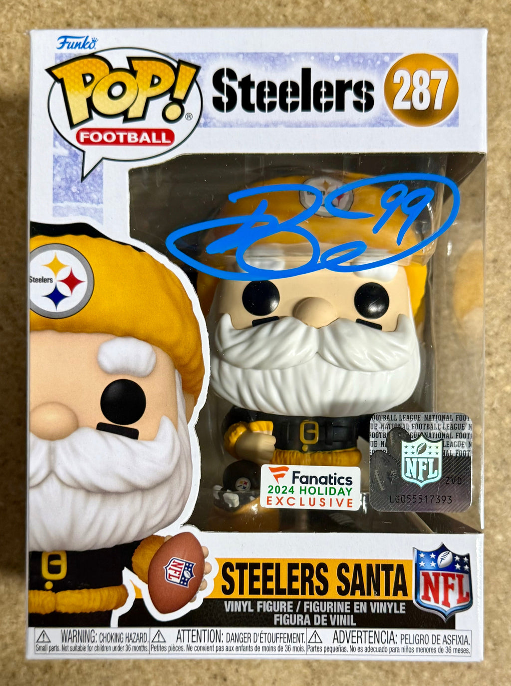 Brett Keisel Funko Pop! de Papá Noel de los Pittsburgh Steelers de la NFL firmado #287 con COA de JSA