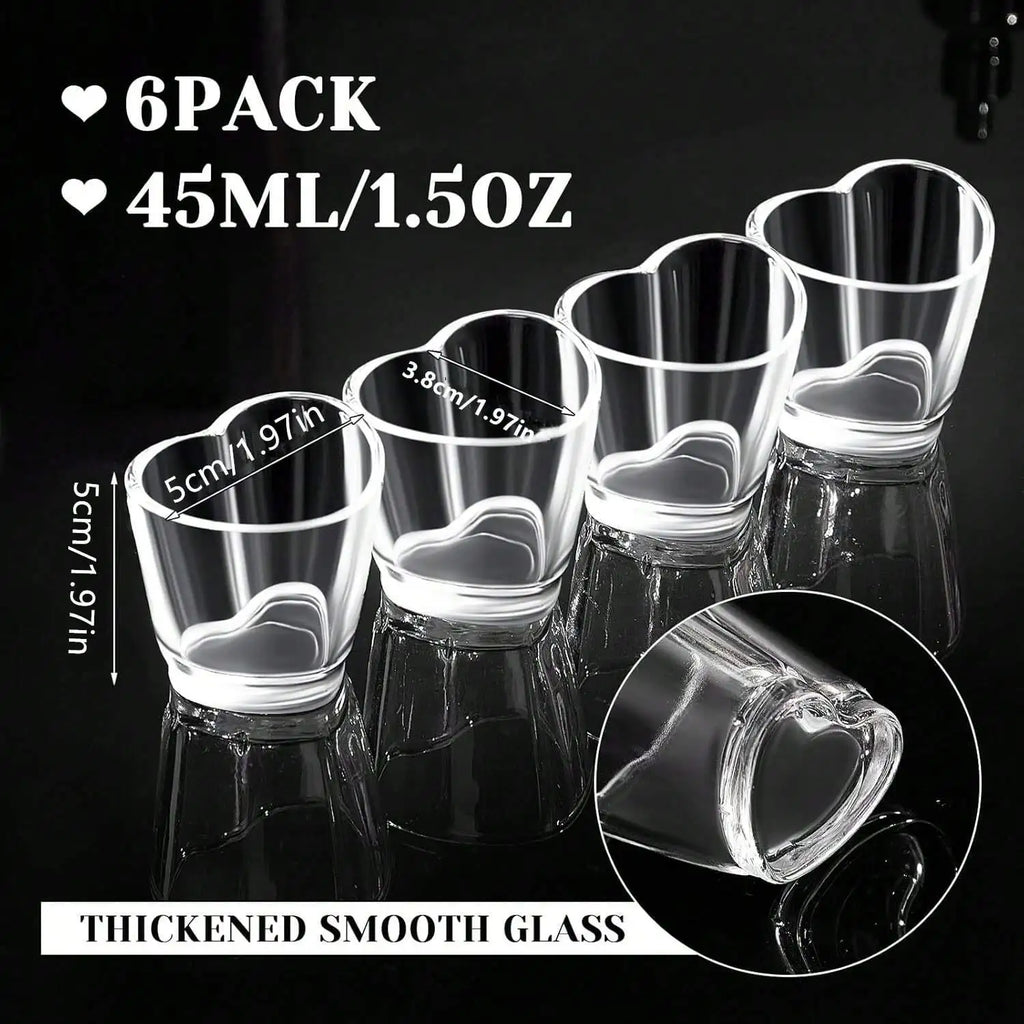 6Pcs Heart Shaped Shot Acrylic Material Set Mini Shot Glasses Tequila Heart Cup For Whiskey Party