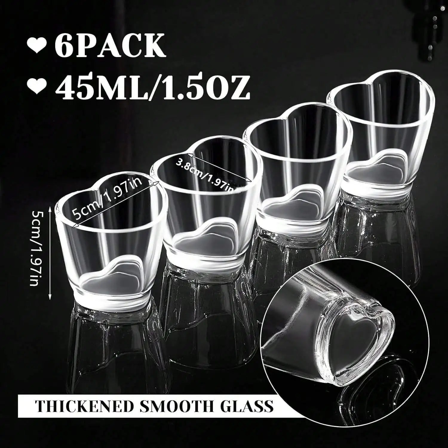 6Pcs Heart Shaped Shot Acrylic Material Set Mini Shot Glasses Tequila Heart Cup For Whiskey Party