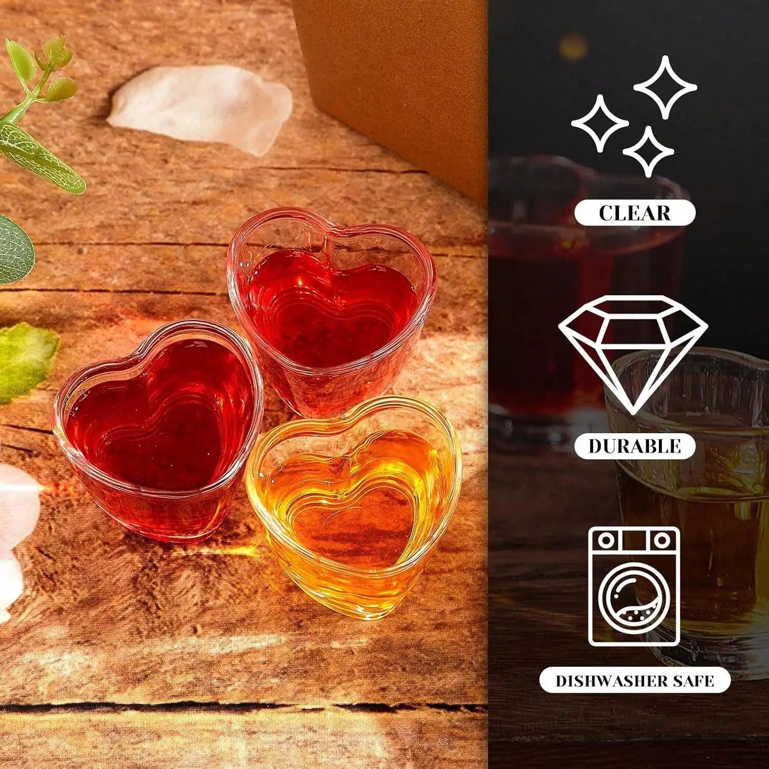 6Pcs Heart Shaped Shot Acrylic Material Set Mini Shot Glasses Tequila Heart Cup For Whiskey Party