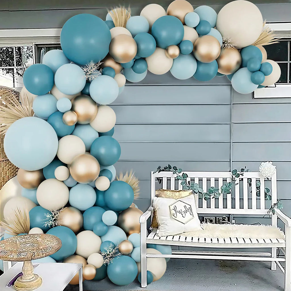Kit de arco de guirnalda de globos azules para decoración de bodas, cumpleaños, fiestas infantiles, baby shower, revelación de género, bautizo, decoración con globos.