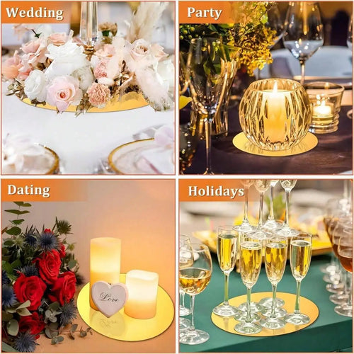 10 bandejas redondas de espejo de acrílico para centros de mesa de boda, velas, platos, decoración de fiestas