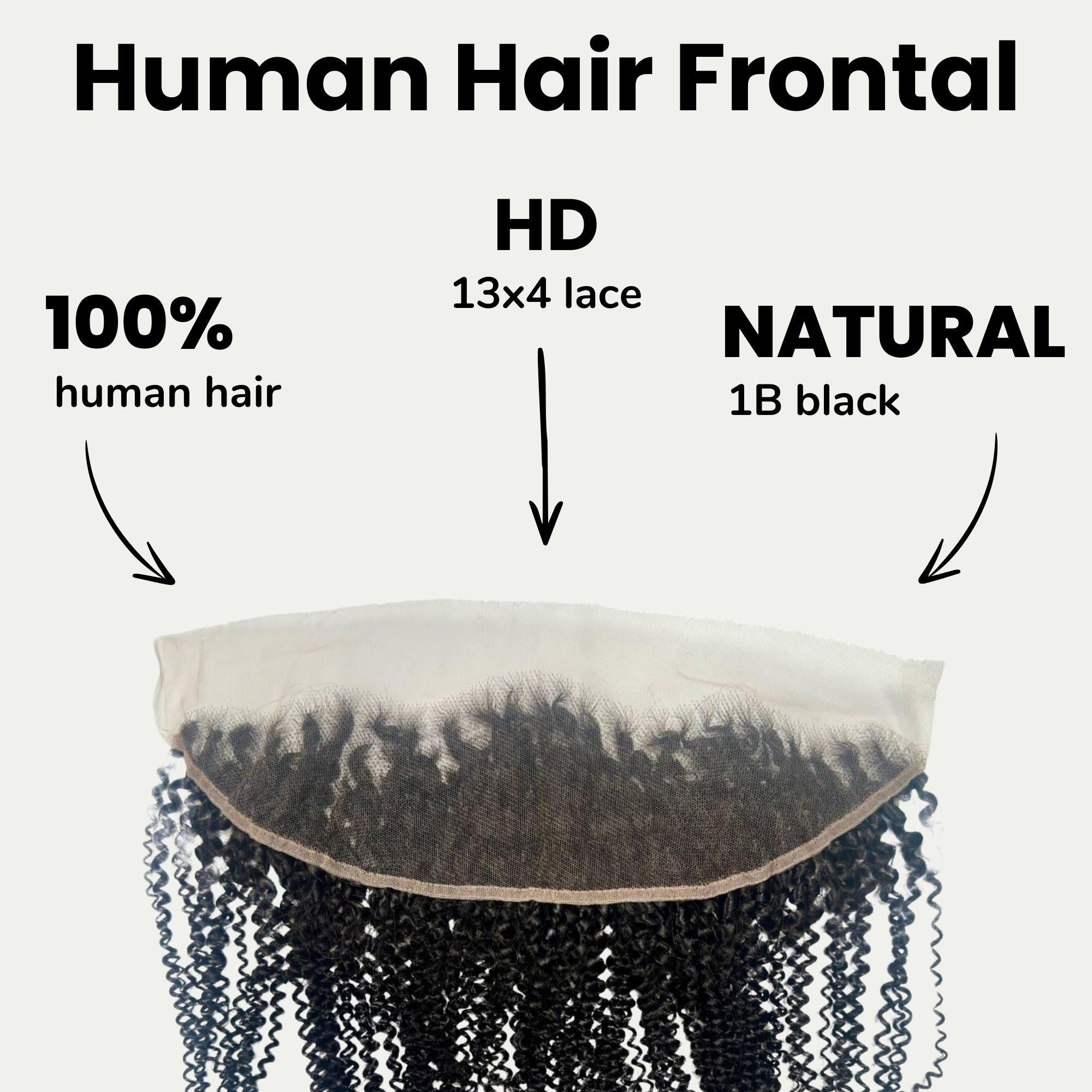 Frontal de cabello humano rizado afro 13x4 con encaje HD