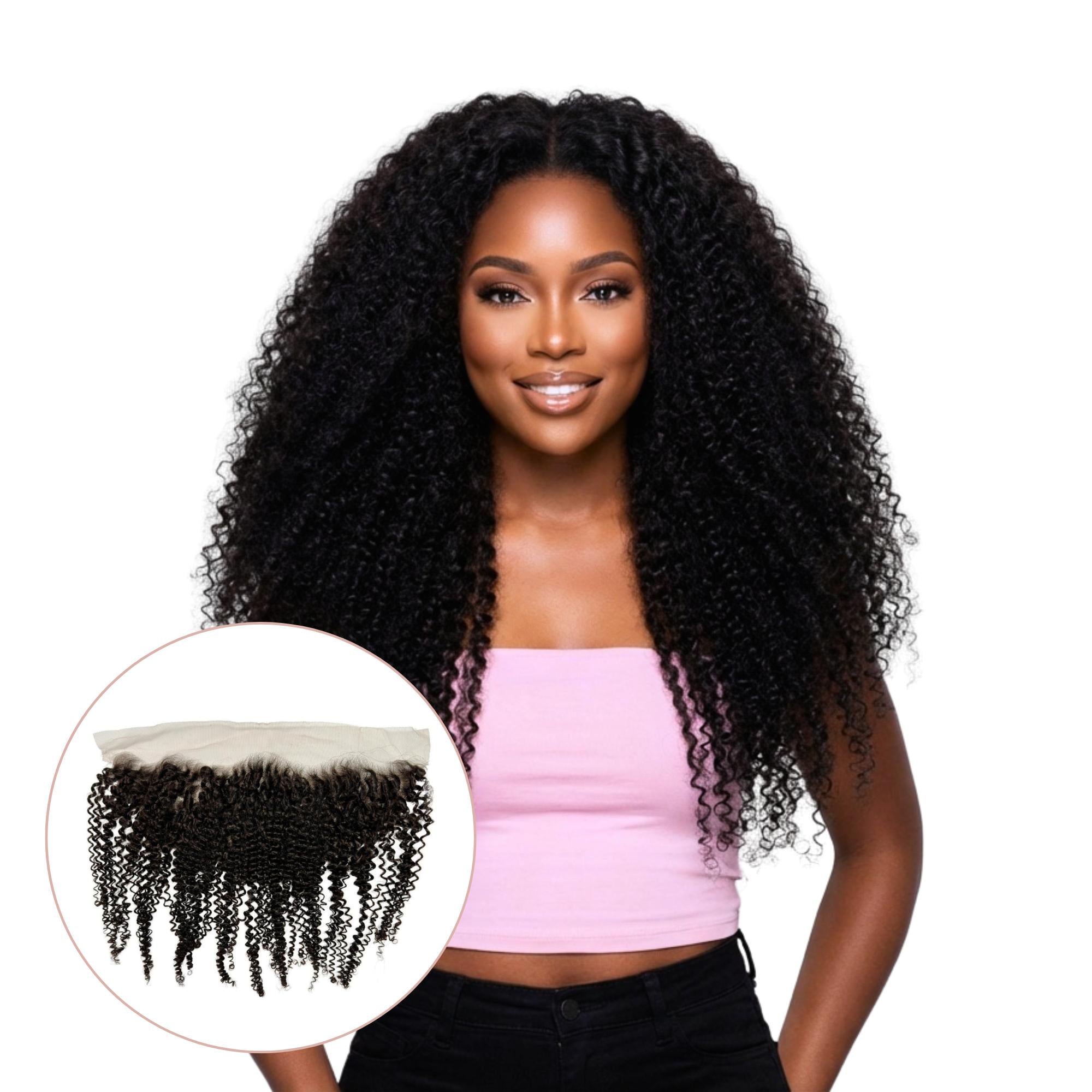 Frontal de cabello humano rizado afro 13x4 con encaje HD