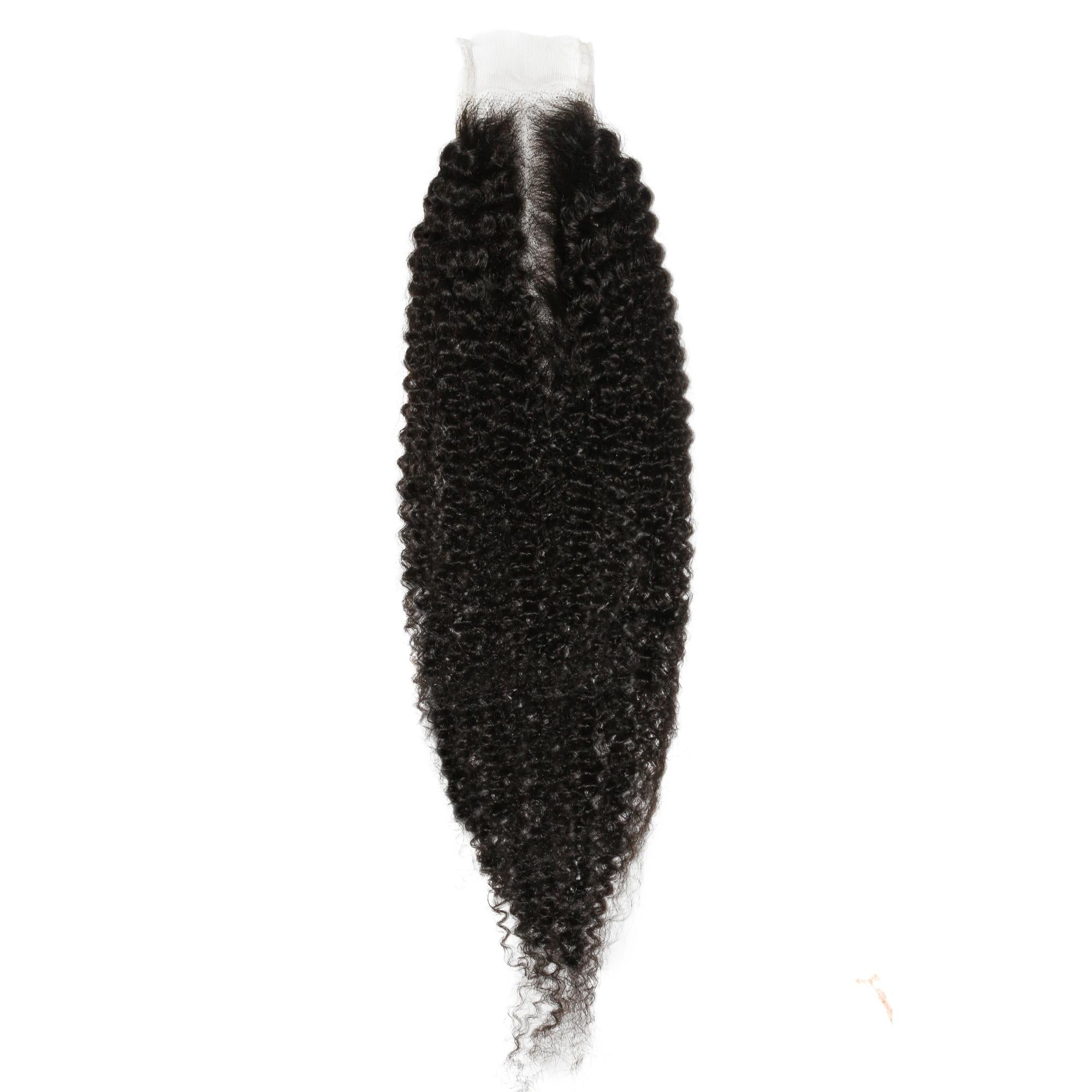 Cierre de cabello humano Afro Kinky 2x6 con encaje transparente