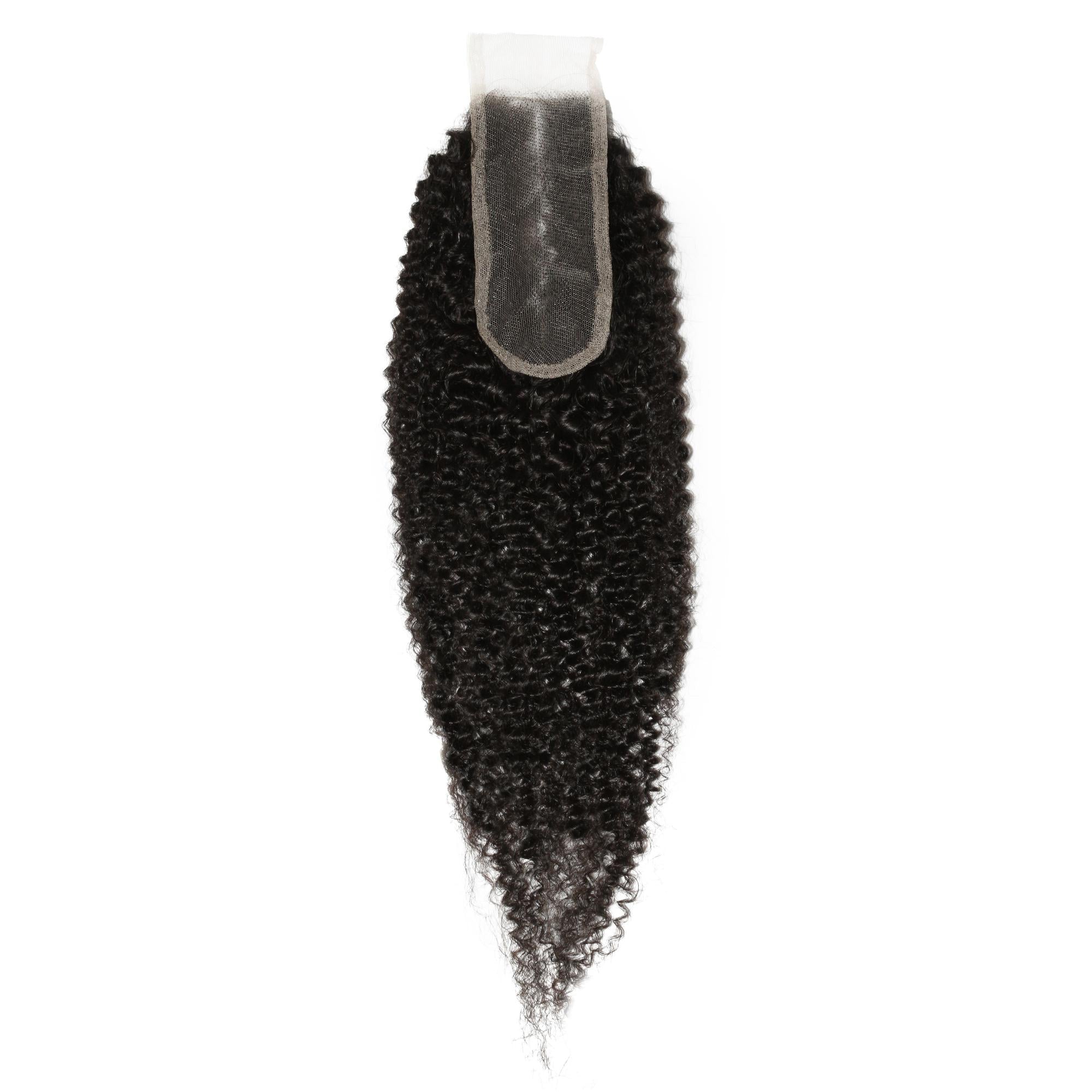 Cierre de cabello humano Afro Kinky 2x6 con encaje transparente