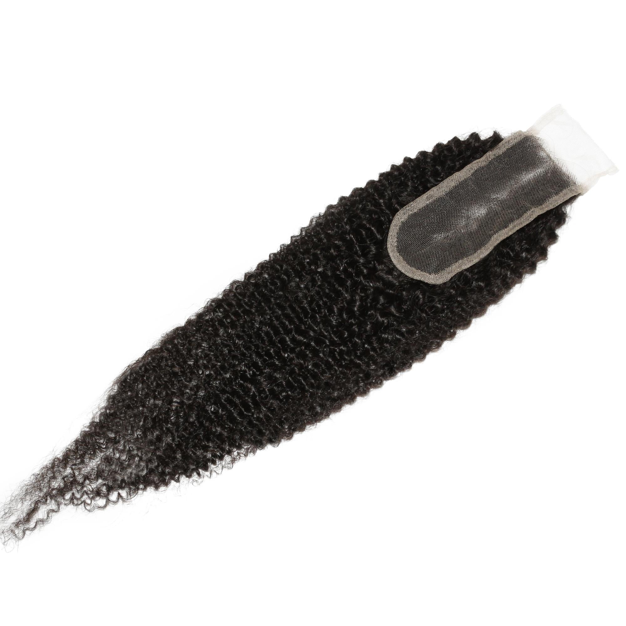 Cierre de cabello humano Afro Kinky 2x6 con encaje transparente