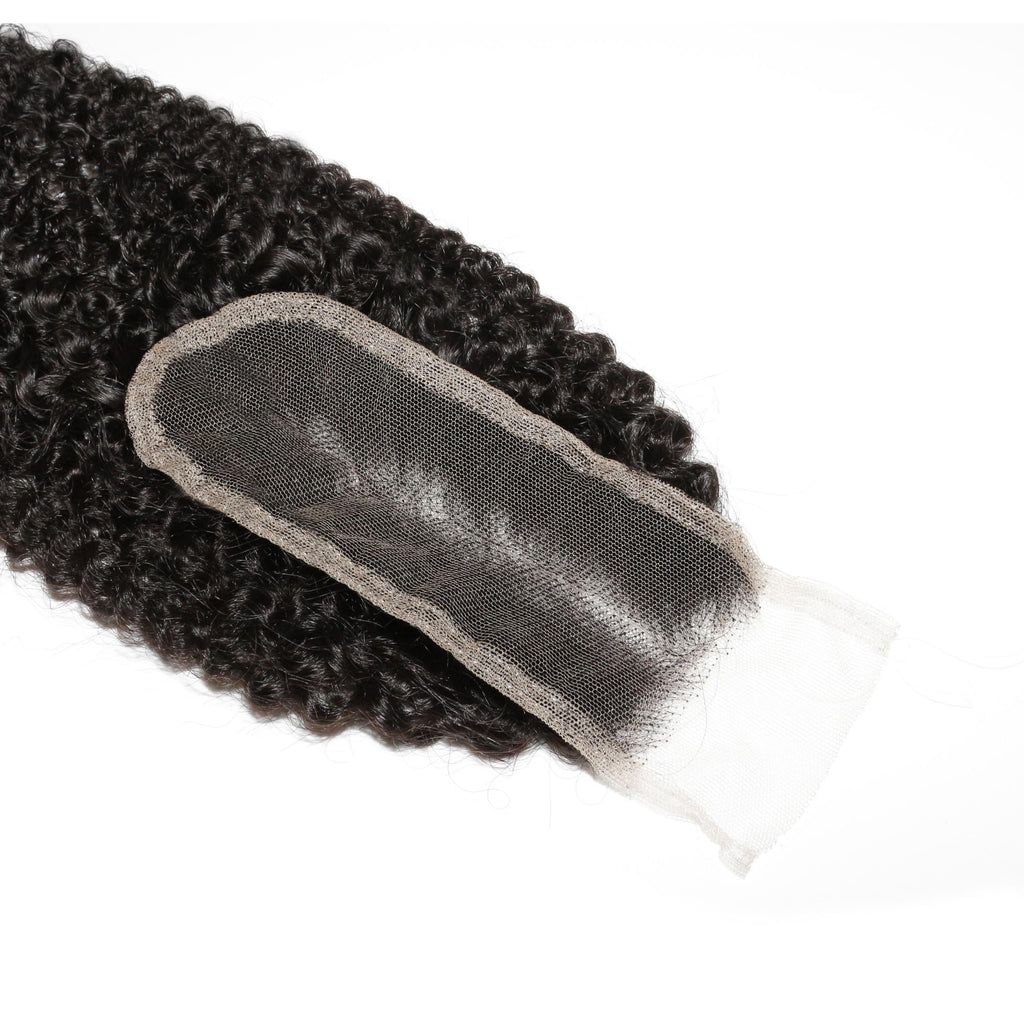 Cierre de cabello humano Afro Kinky 2x6 con encaje transparente