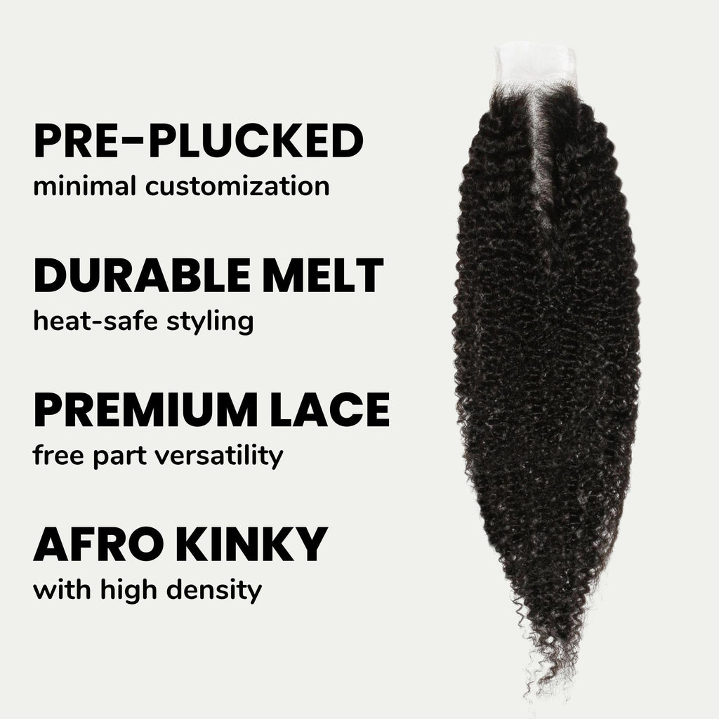 Cierre de cabello humano Afro Kinky 2x6 con encaje transparente