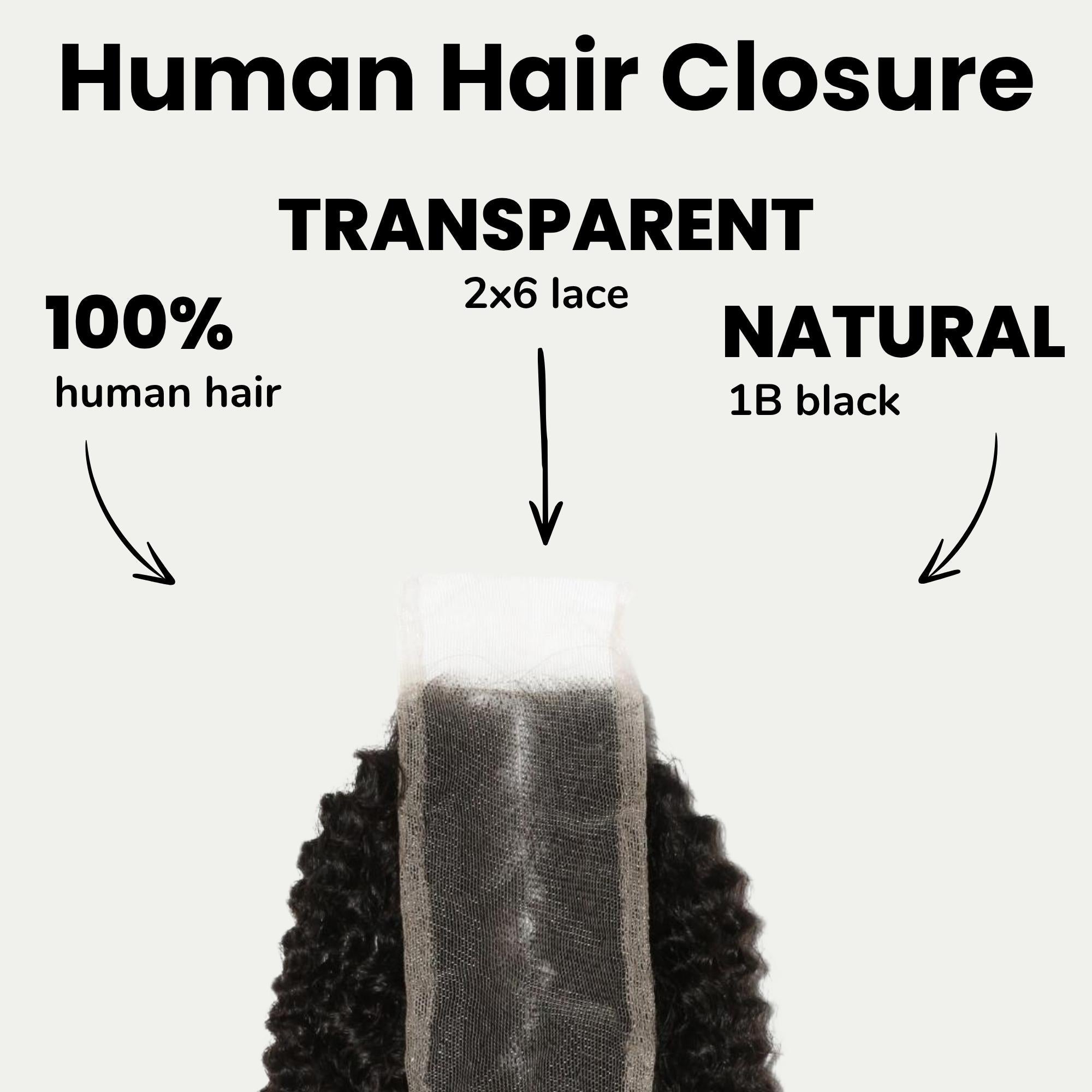 Cierre de cabello humano Afro Kinky 2x6 con encaje transparente