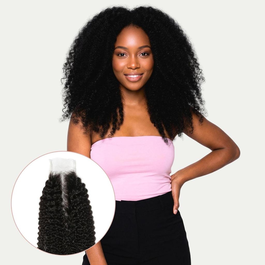 Cierre de cabello humano Afro Kinky 2x6 con encaje transparente