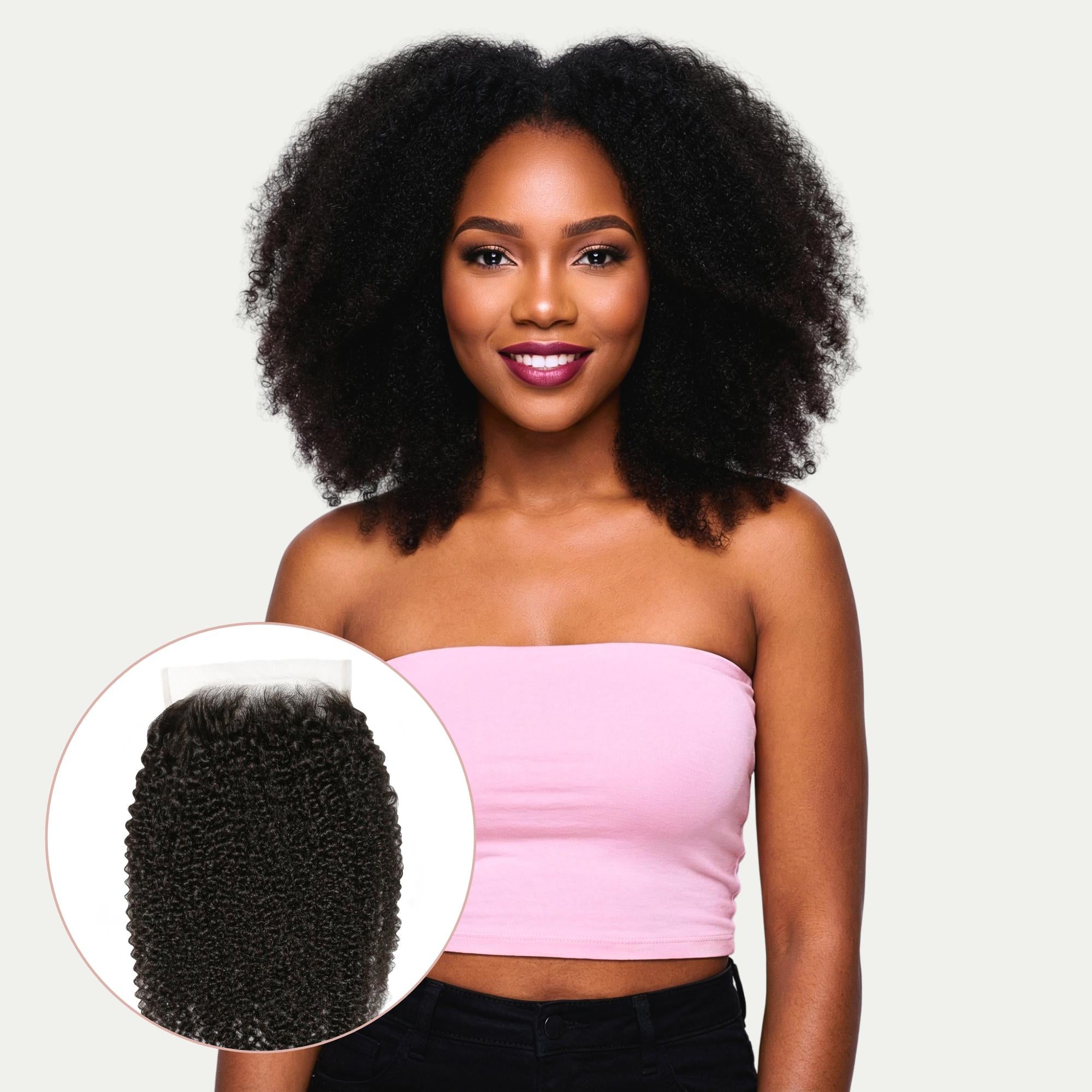 Cierre de encaje HD 6x6 de cabello humano afro rizado