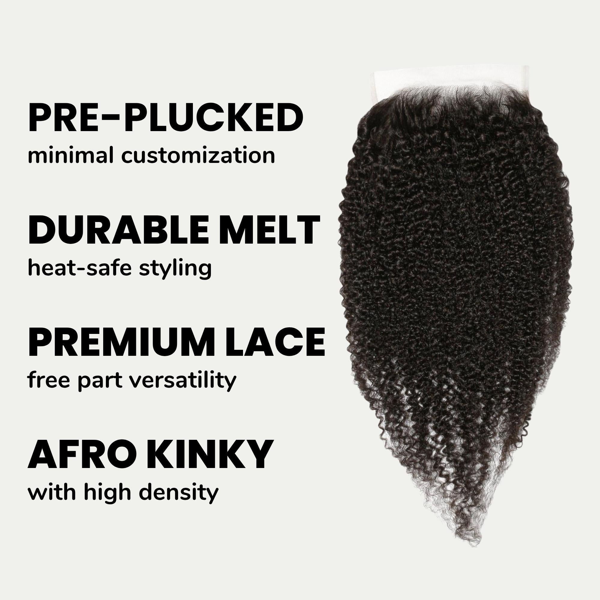 Cierre de encaje HD 6x6 de cabello humano afro rizado