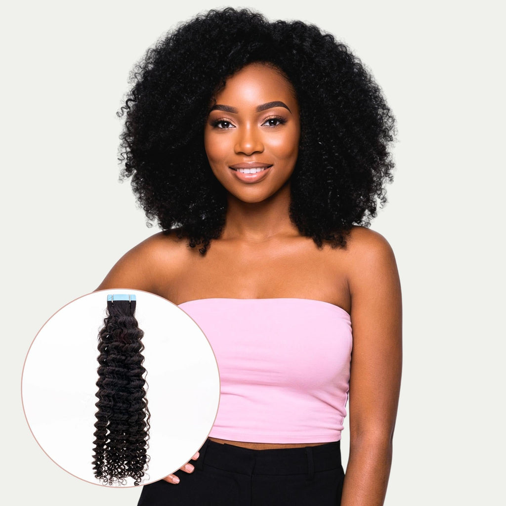 Extensiones de cinta adhesiva de cabello 100% humano rizado afro