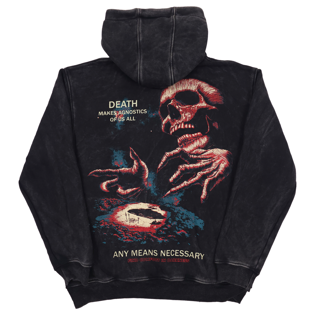 Sudadera con capucha y cremallera "Agnóstico" - Negra