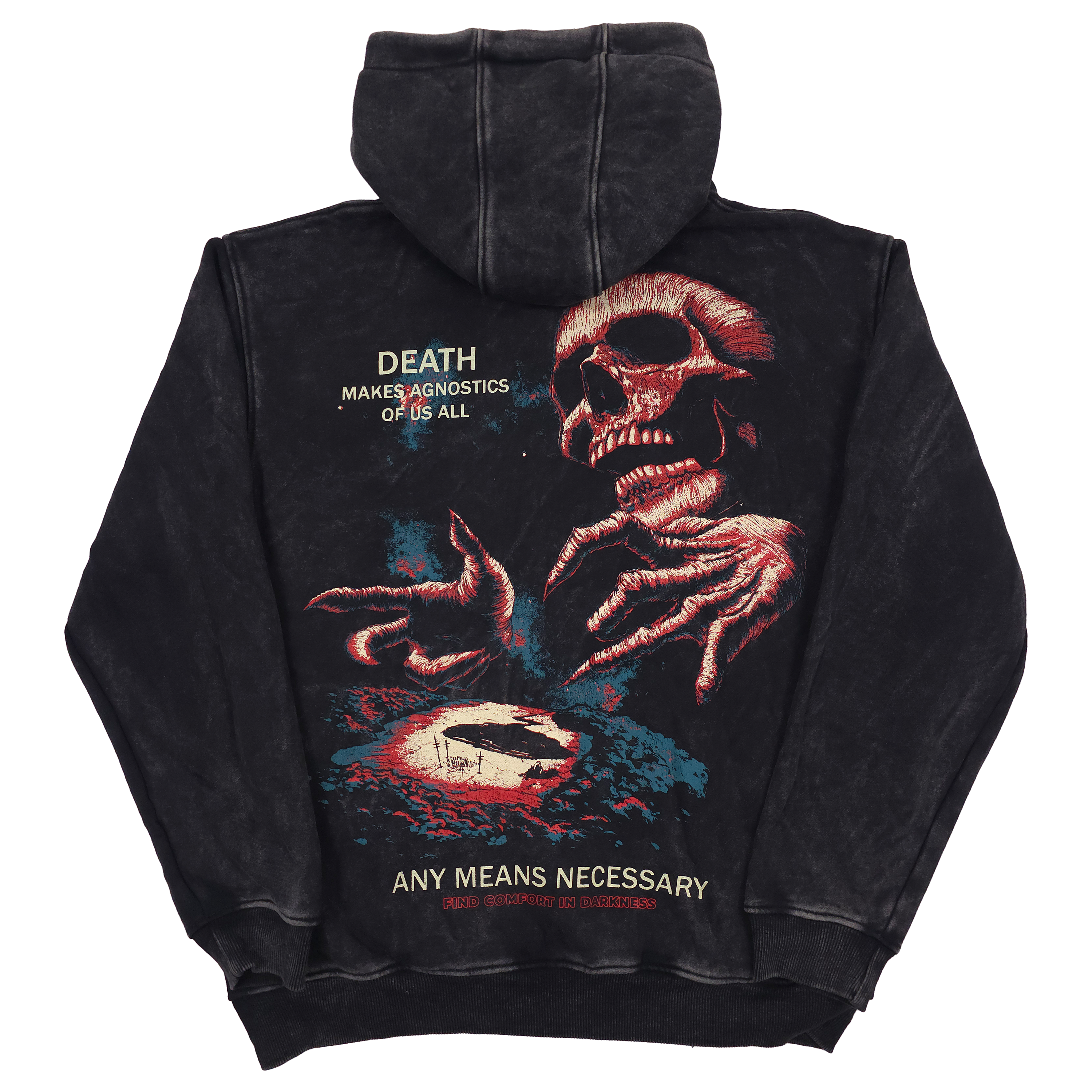 Sudadera con capucha y cremallera "Agnóstico" - Negra