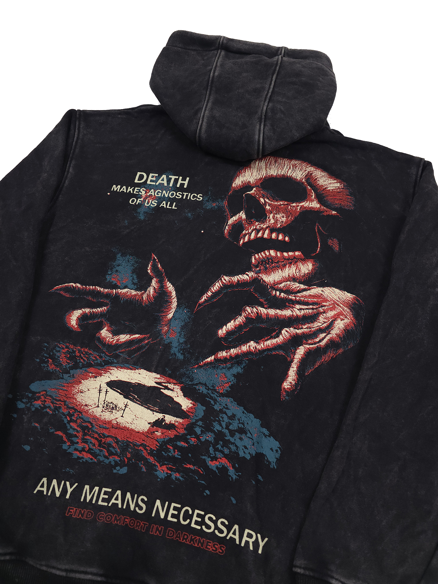 Sudadera con capucha y cremallera "Agnóstico" - Negra