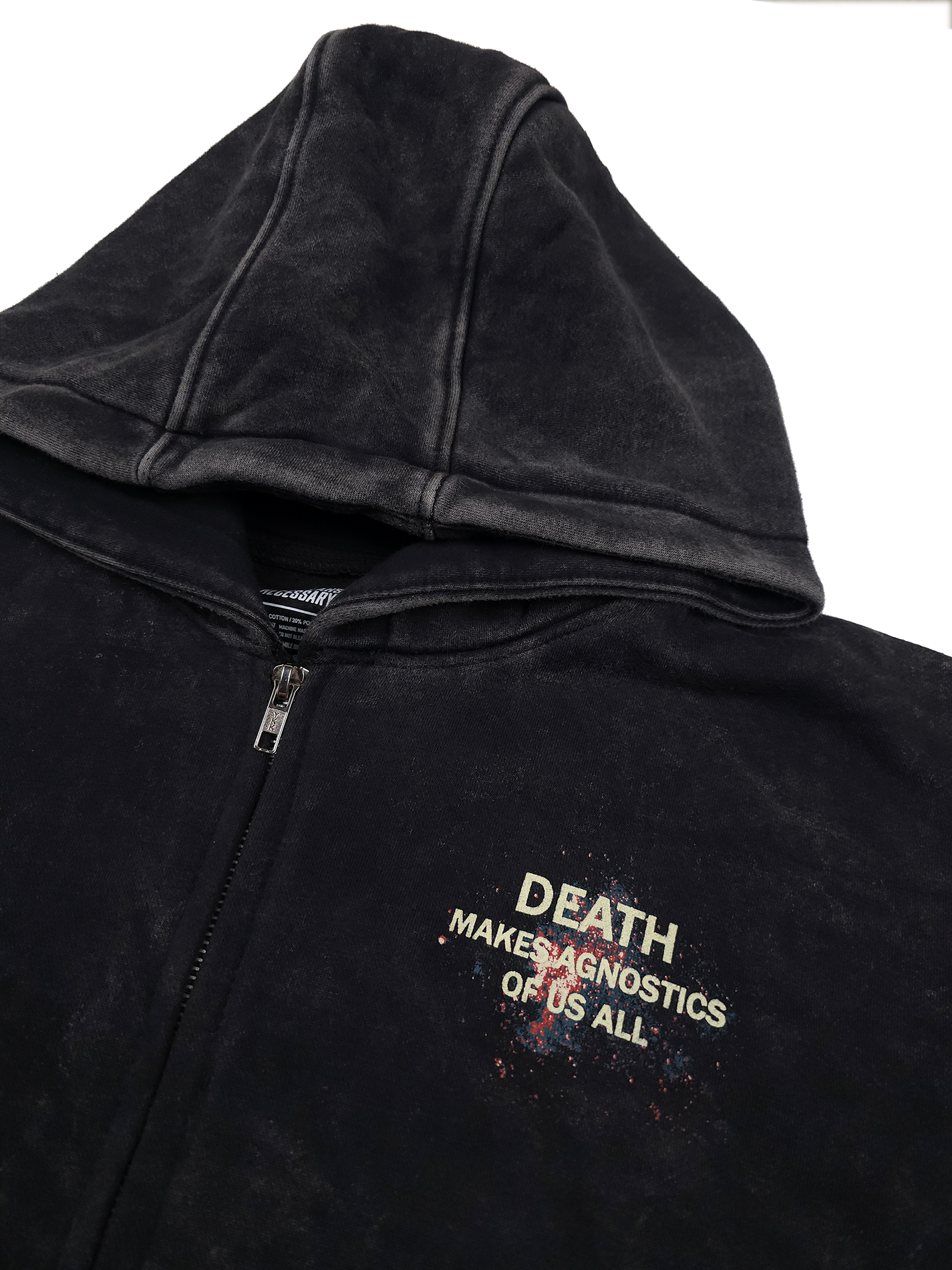 Sudadera con capucha y cremallera "Agnóstico" - Negra