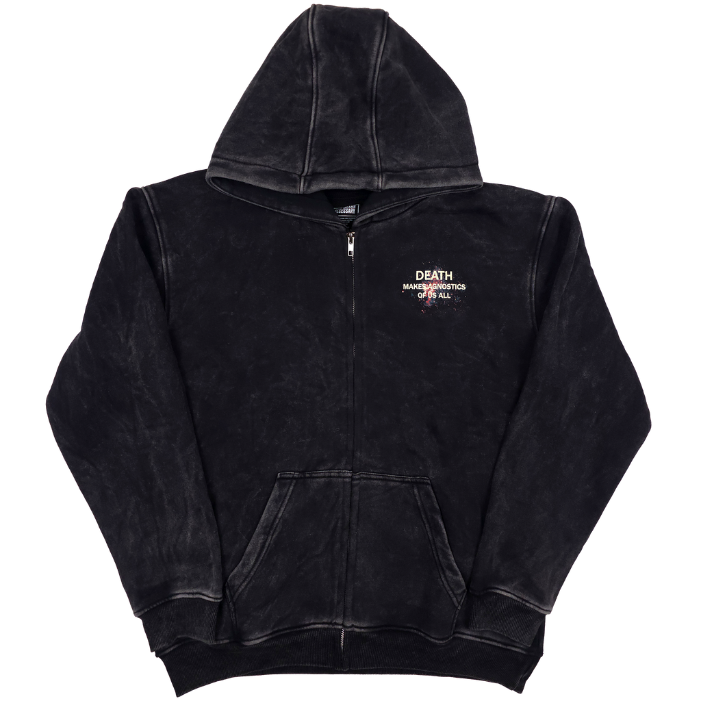 Sudadera con capucha y cremallera "Agnóstico" - Negra