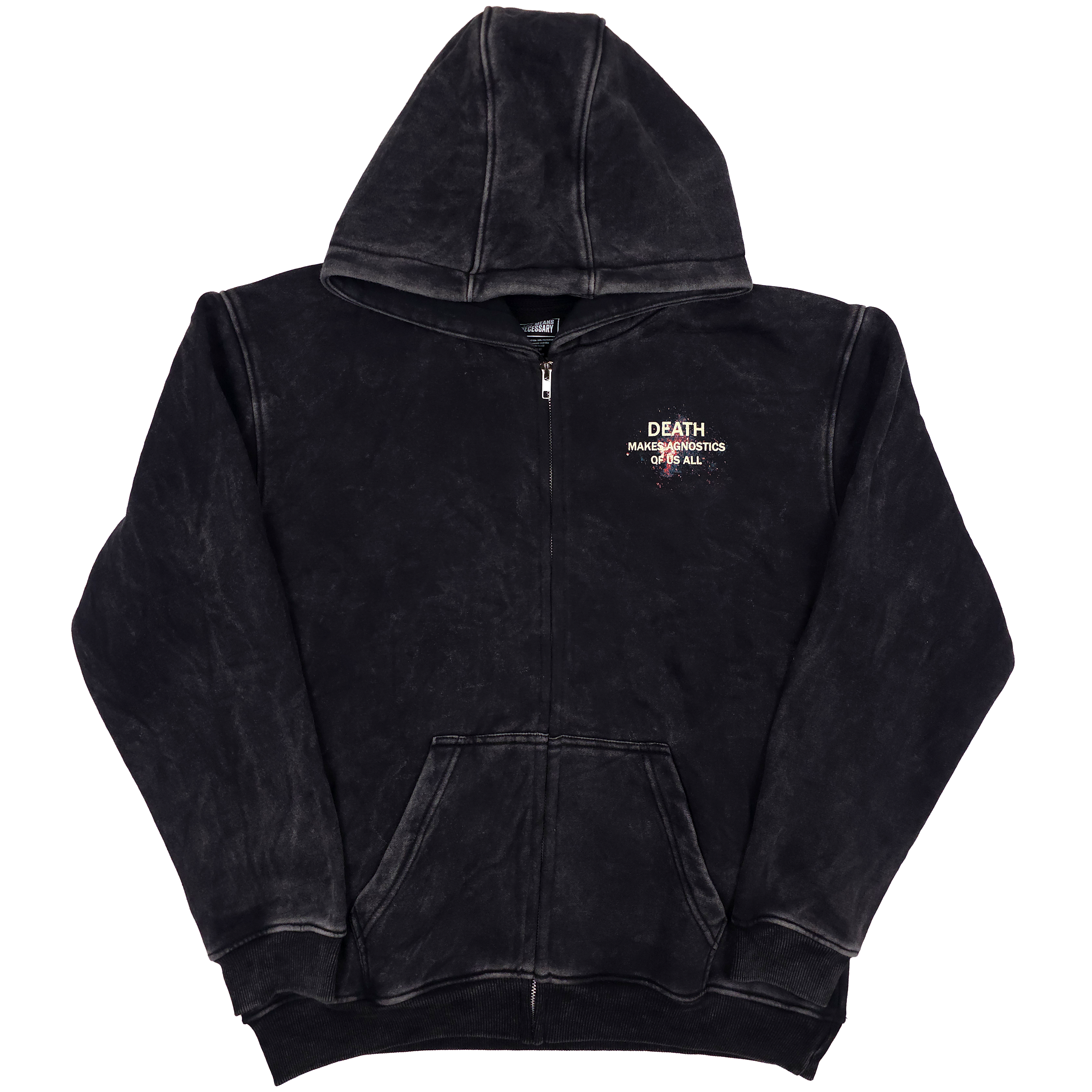 Sudadera con capucha y cremallera "Agnóstico" - Negra
