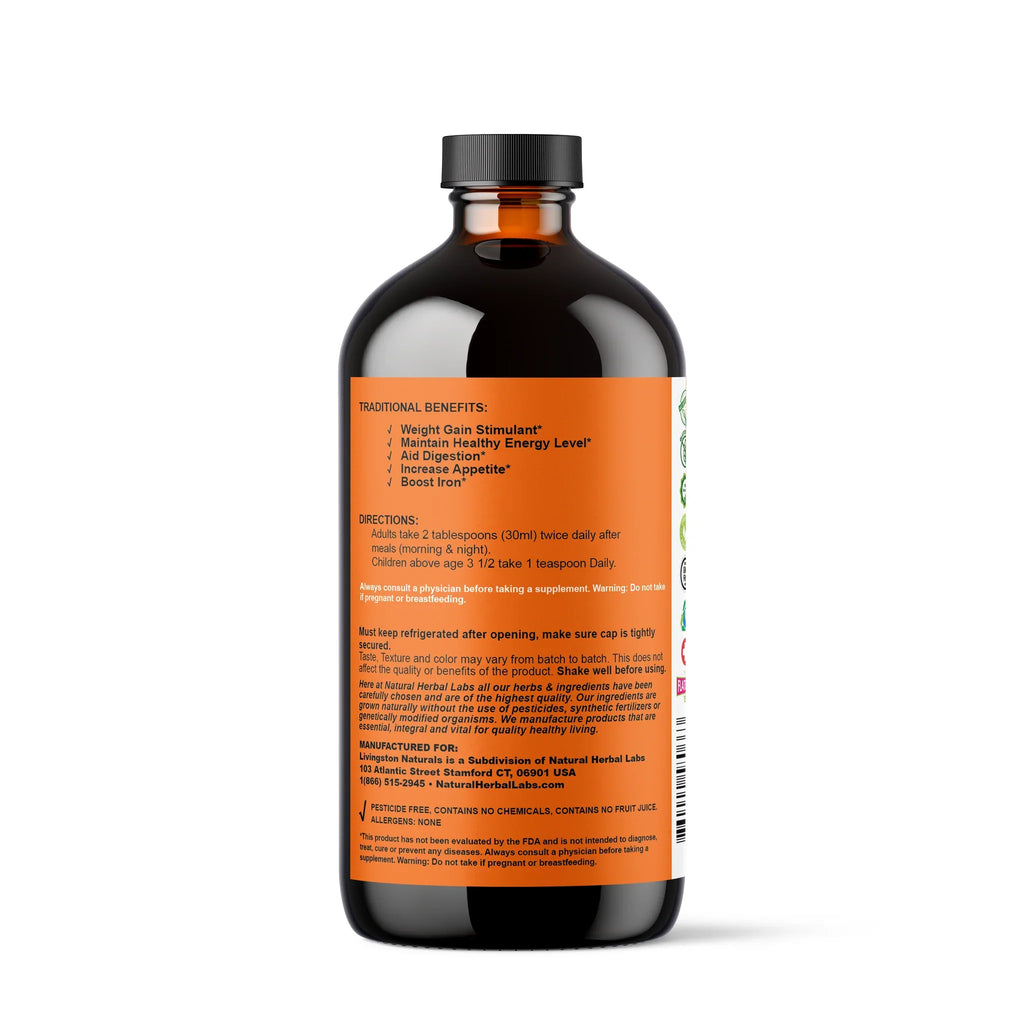 Estimulante Orgánico del Apetito – Fórmula Líquida Herbal para un Aumento de Peso Saludable y Apoyo del Apetito