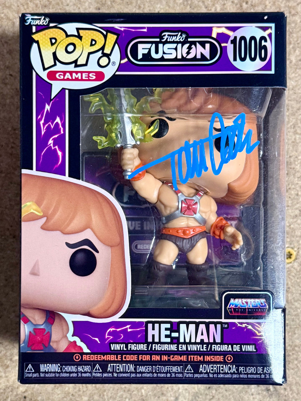 Tom Cook firmó un Funko Pop! #1006 de He-Man Masters Of The Universe con certificado de autenticidad JSA