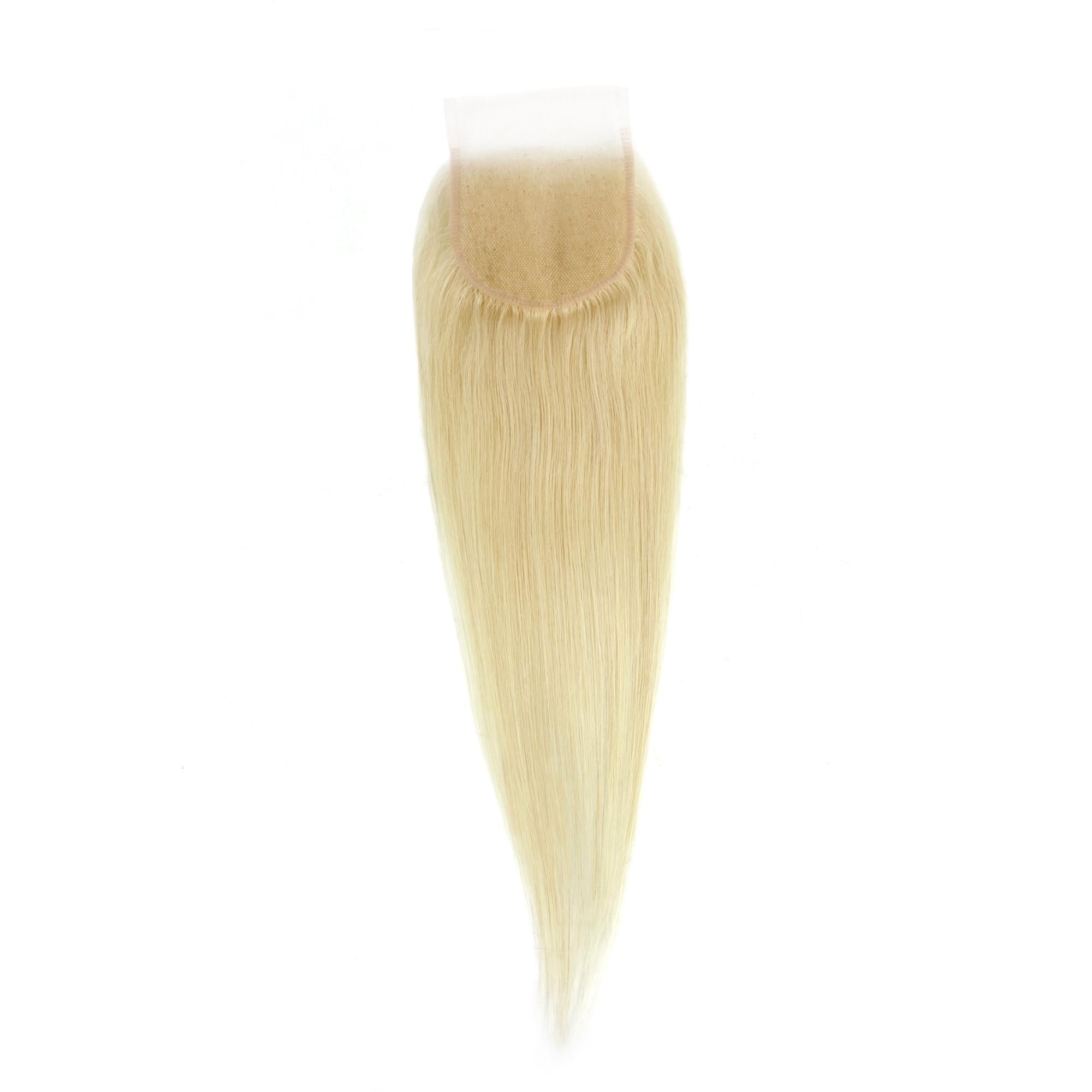 Cierre de cabello humano rubio liso 4x4 con encaje transparente