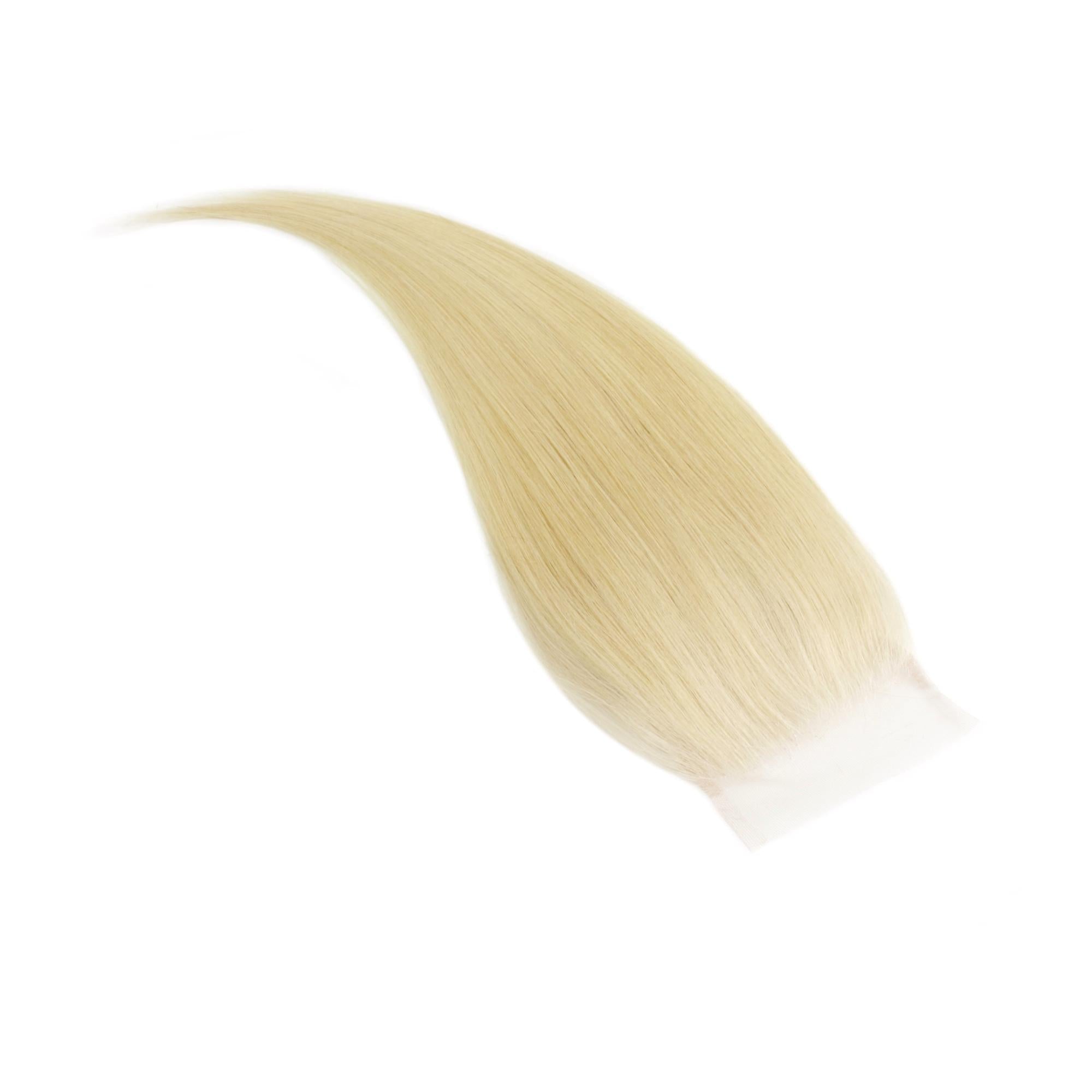 Cierre de cabello humano rubio liso 4x4 con encaje transparente