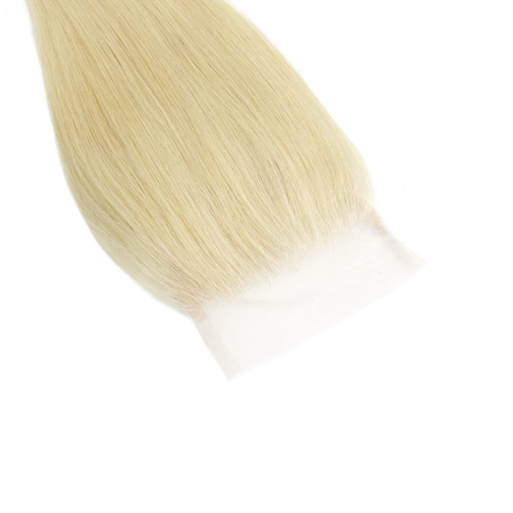 Cierre de cabello humano rubio liso 4x4 con encaje transparente