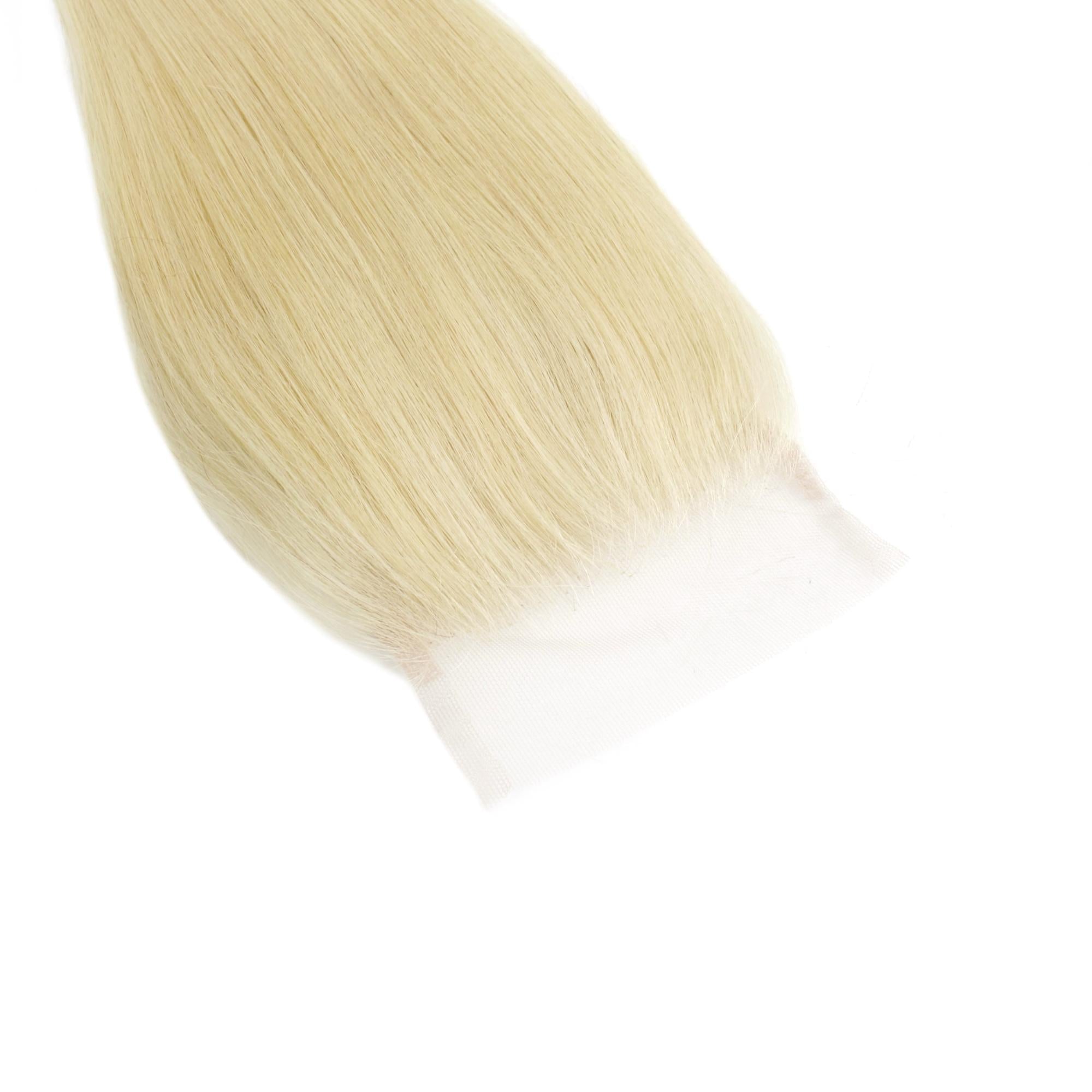 Cierre de cabello humano rubio liso 4x4 con encaje transparente