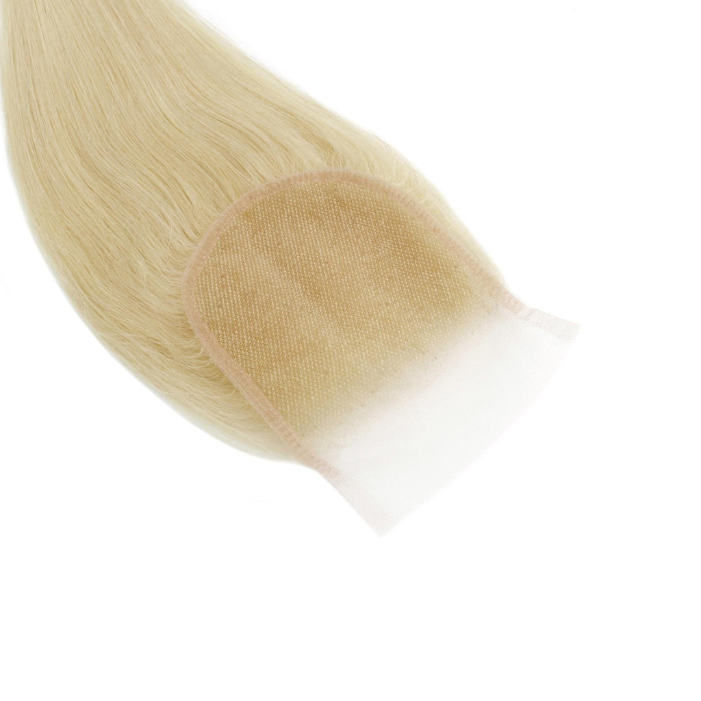Cierre de cabello humano rubio liso 4x4 con encaje transparente