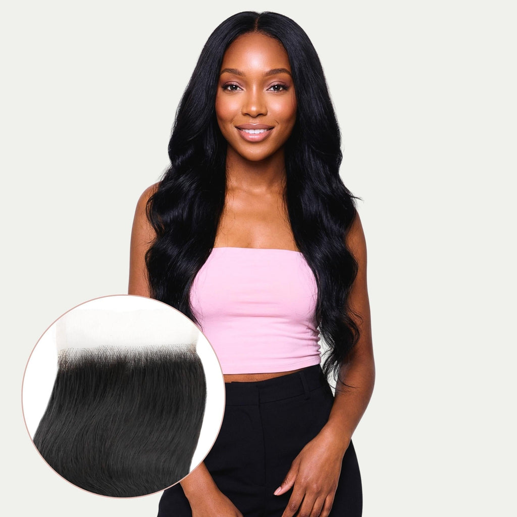 Cierre de cabello humano con encaje transparente 4x4 de onda corporal brasileña
