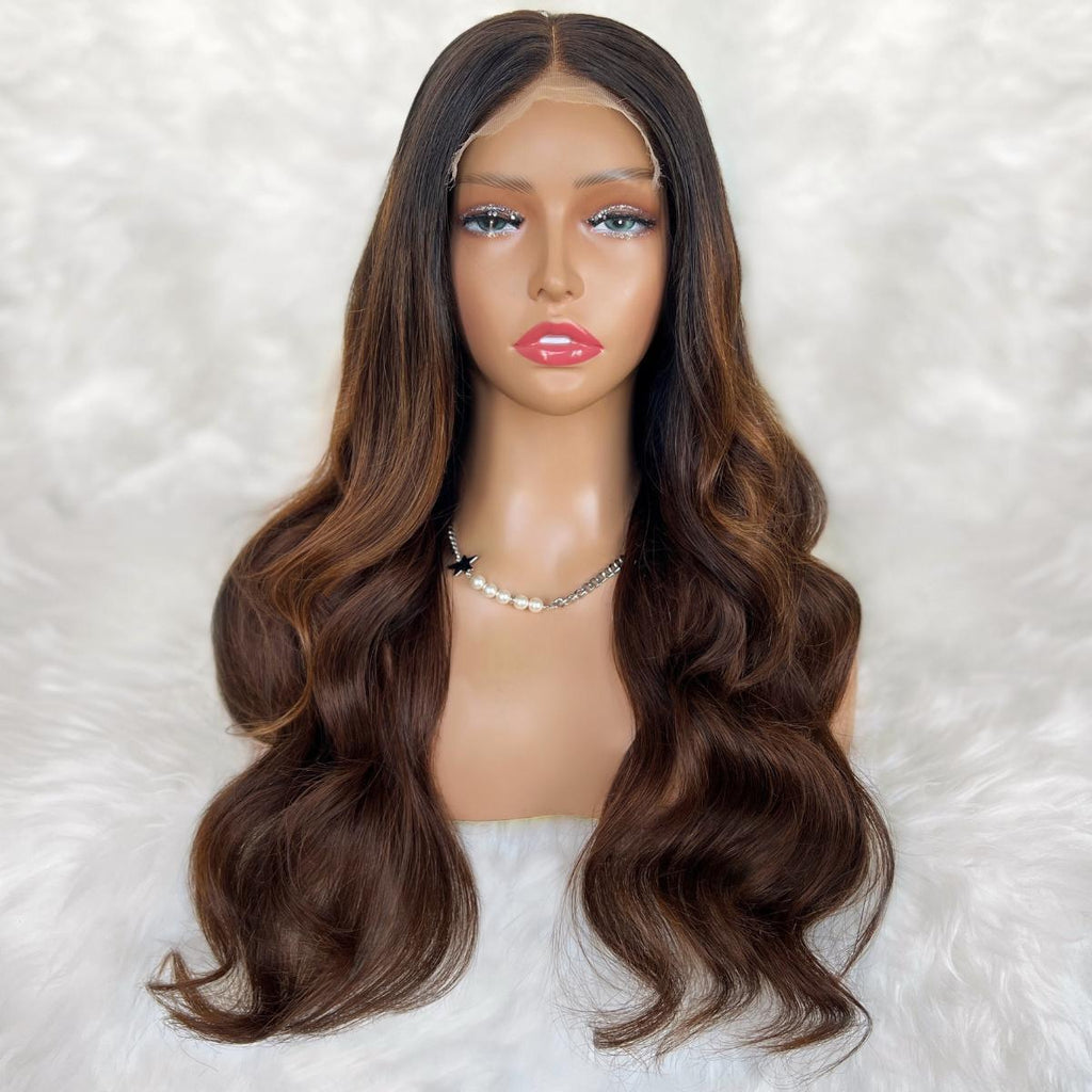 Peluca de cierre Raw Celine sin pegamento, encaje HD 5x5, teñida profesionalmente, 100% cabello humano