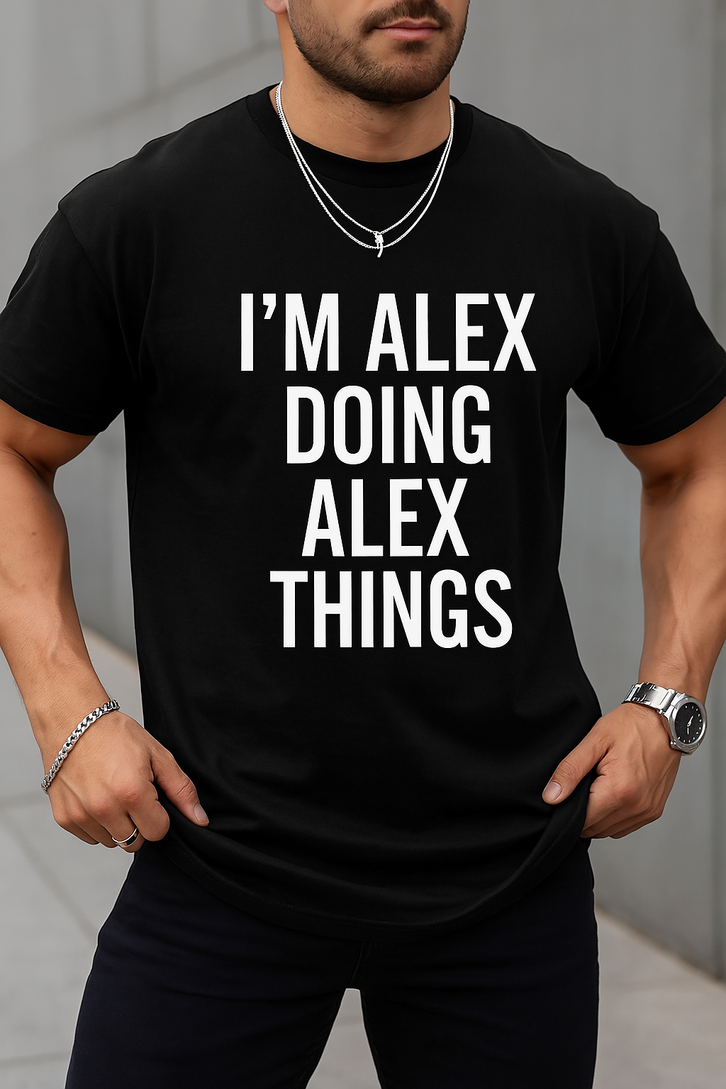 Estampado "I'm Alex" para hombre, camiseta de verano para uso diario al aire libre, talla 2XL