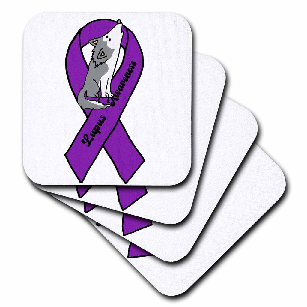 3dRose Cinta Morada y Lobo de Lupus - Apoyo y Conciencia - Posavasos (cst-362938)