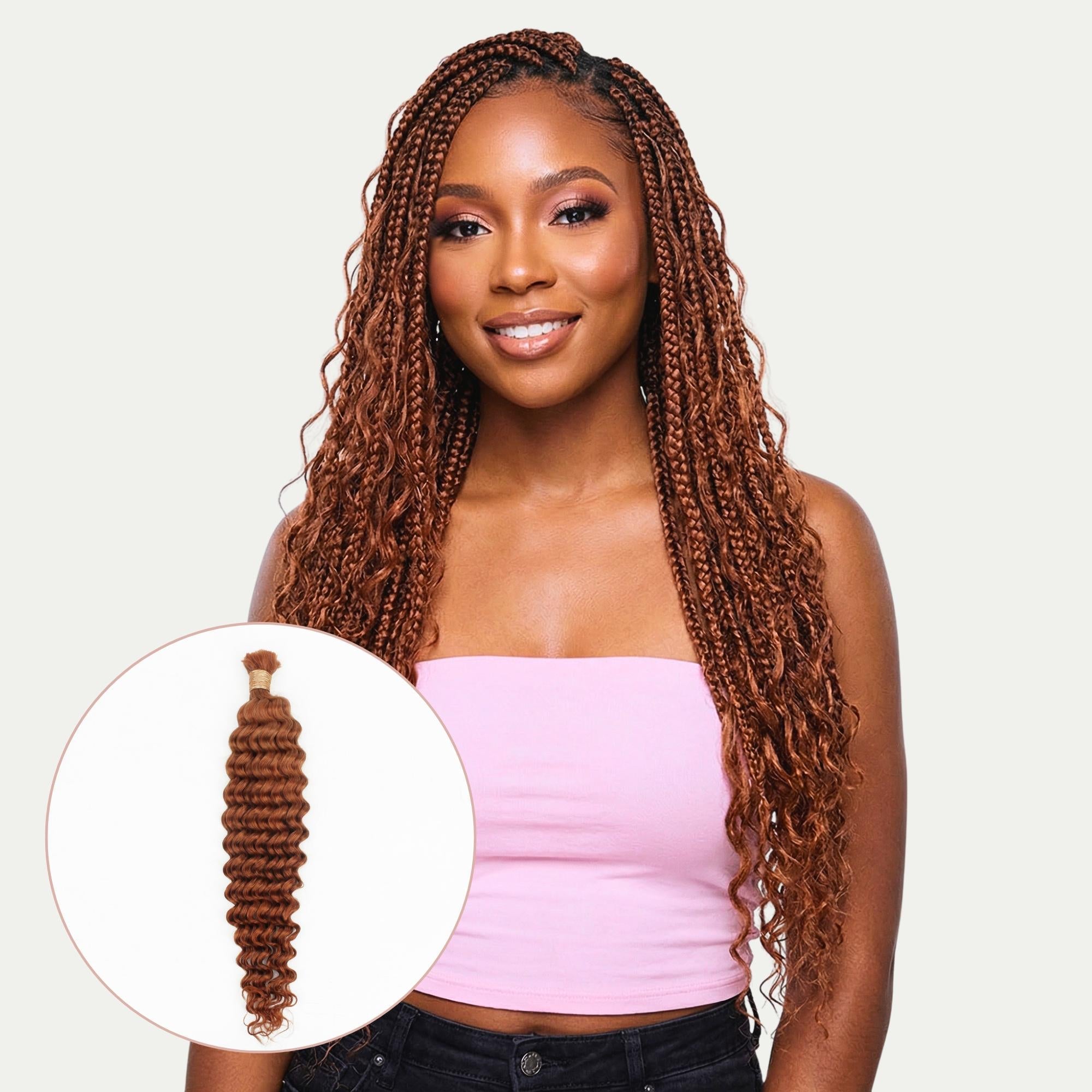 Pelo para trenzar 100 % humano a granel, ondulado profundo, color cobrizo 350