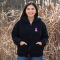 Chaqueta con capucha y cremallera de forro polar Sherpa rosa con lazo