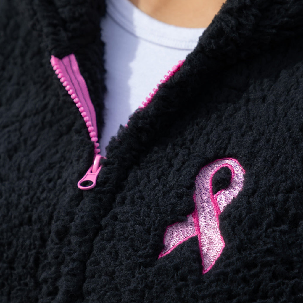 Chaqueta con capucha y cremallera de forro polar Sherpa rosa con lazo
