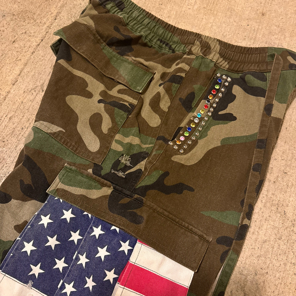 Americana Camo Pleated Rhinestone Shorts