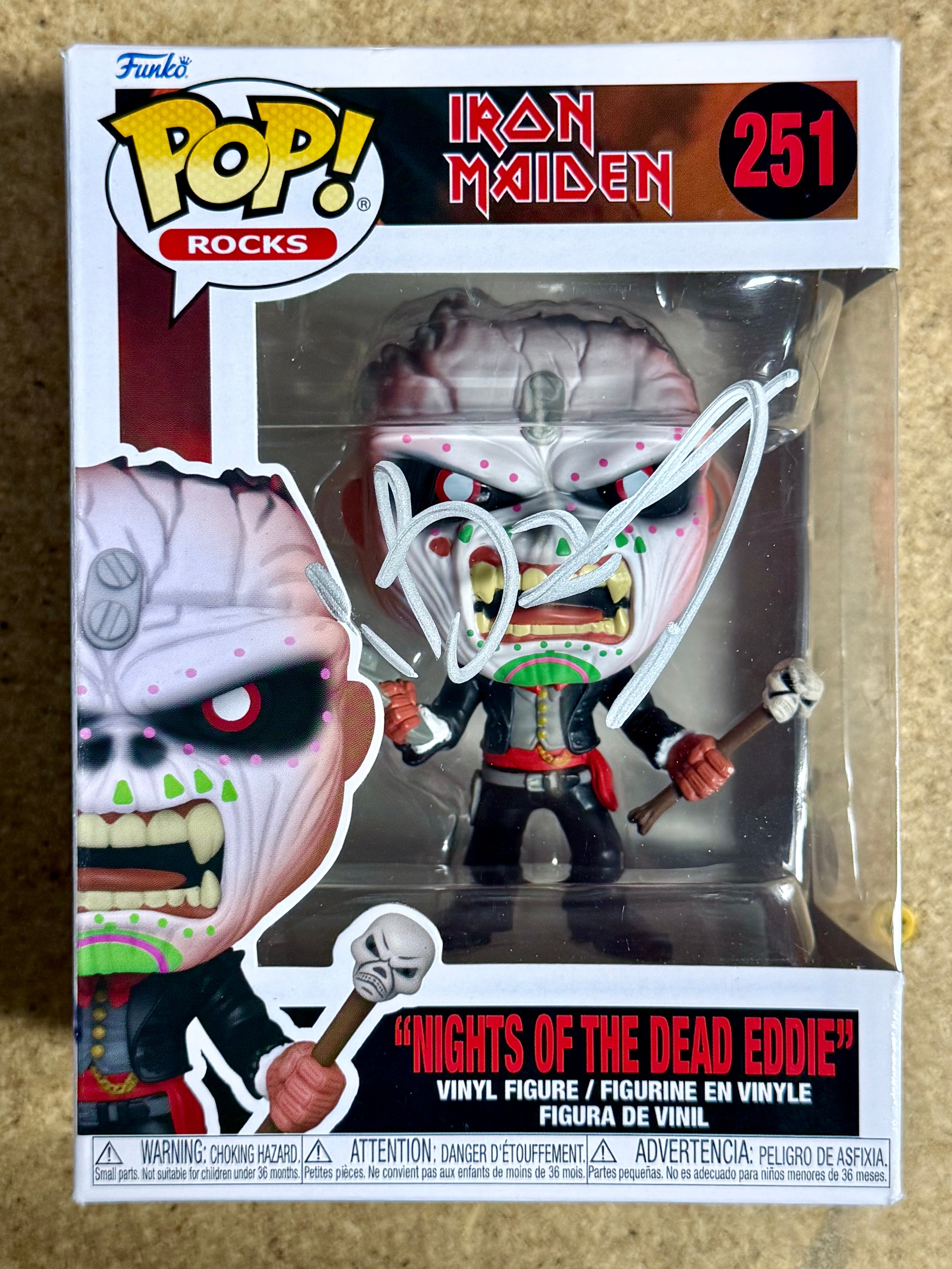 Bruce Dickinson Firmó Iron Maiden Eddie Funko Pop! Rocks #251 con COA de JSA